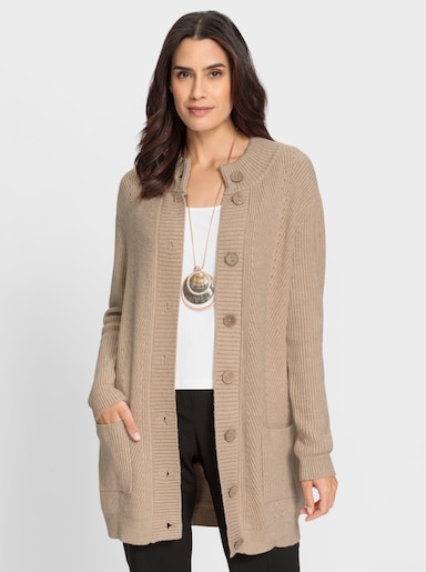 Ajourstrickjacke im Mustermix - beige-ecru-meliert