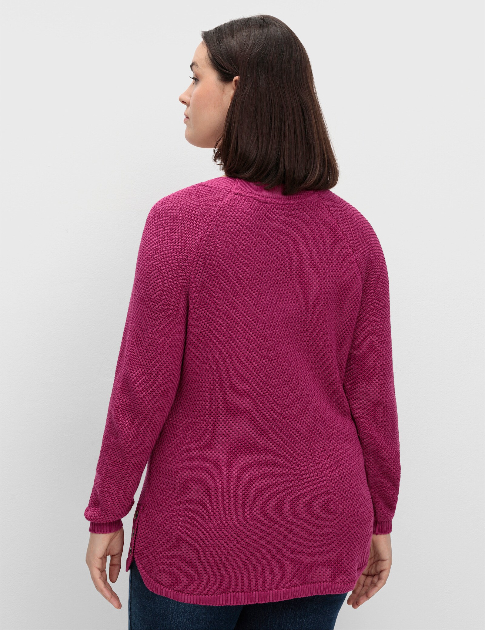 Rundhalspullover mit abgerundetem Saum - magenta