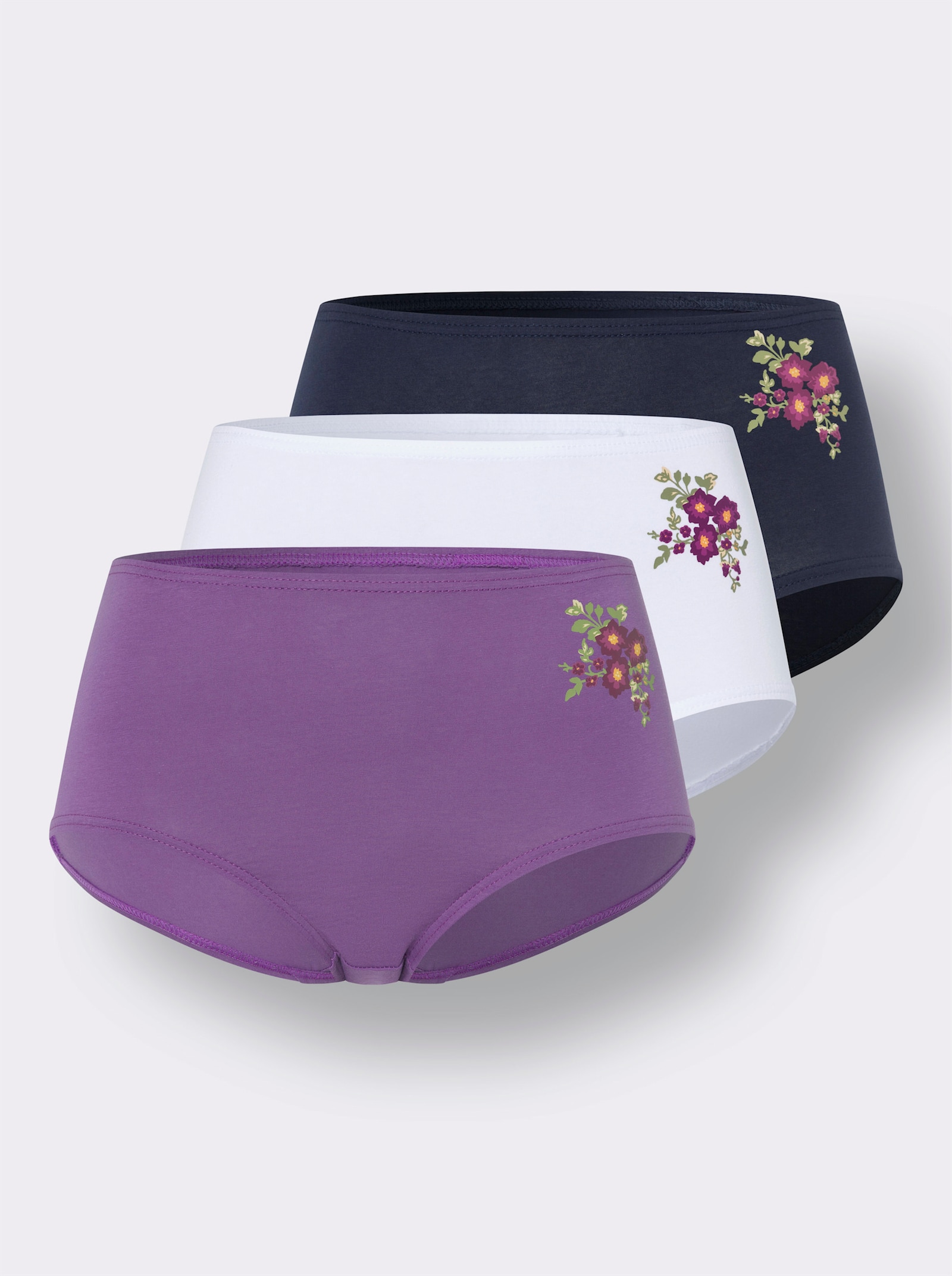 Taillenslip mit Blütenmotiv - marine + weiß + lila