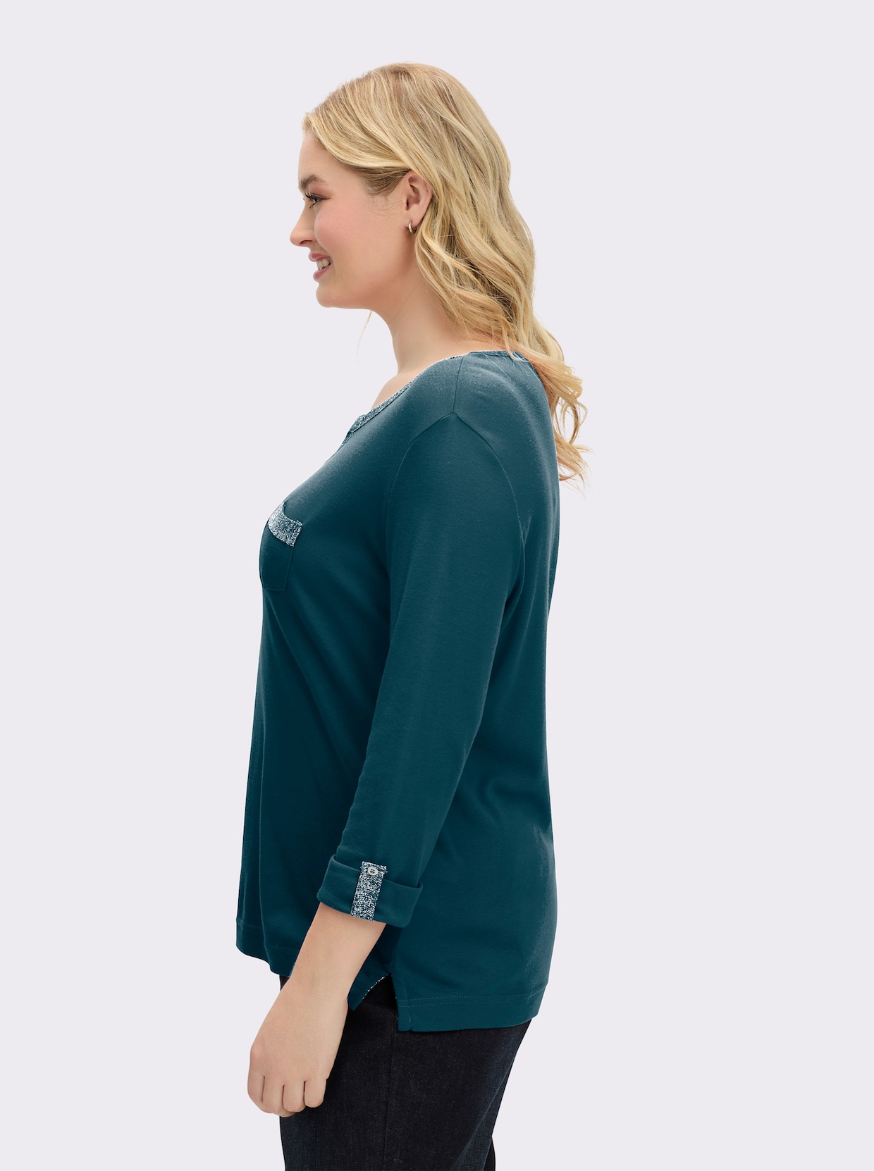 3/4-Arm-Shirt mit Glitzer-Details - petrol