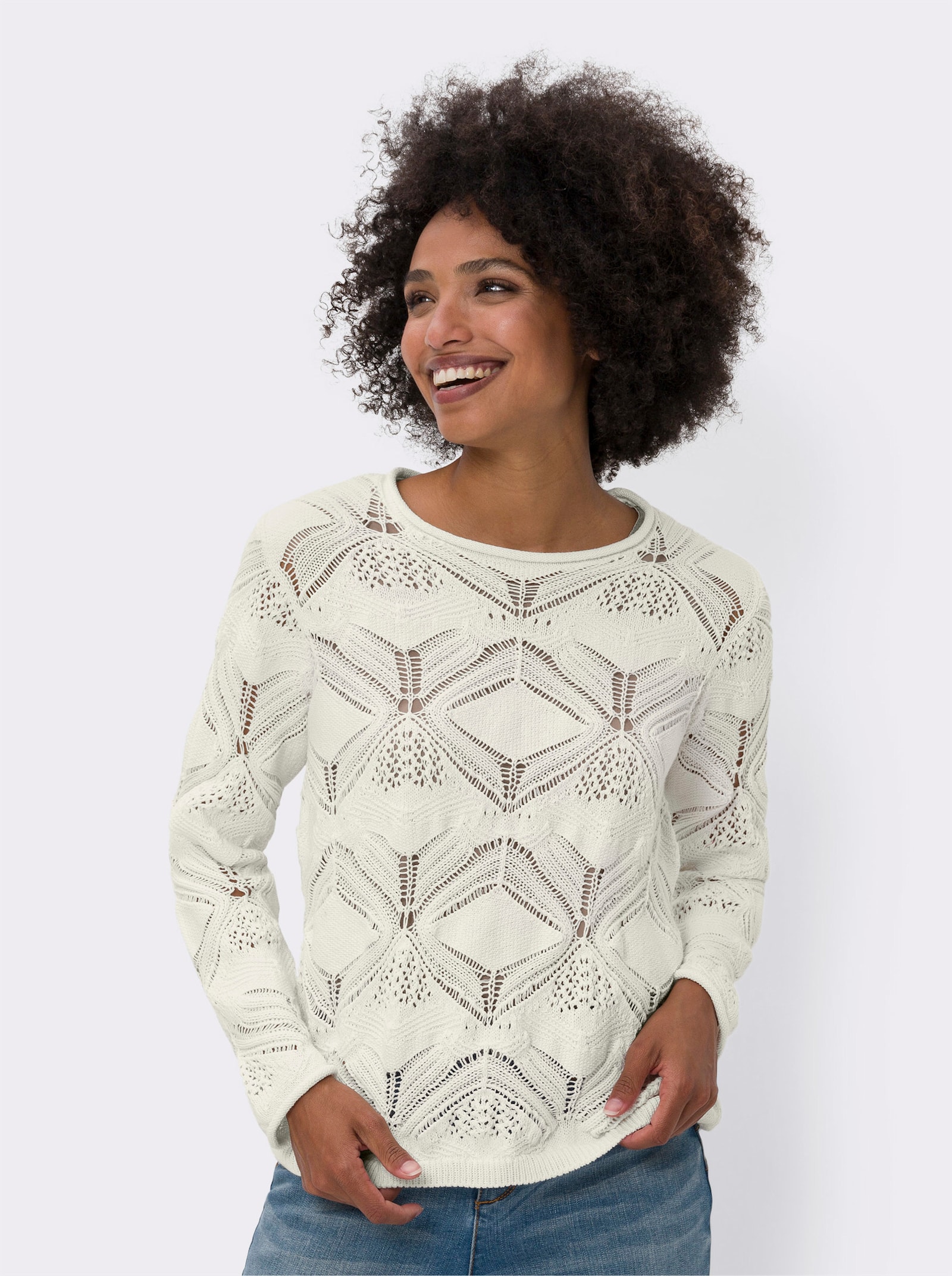 heine Pullover van tricot met transparante delen - ecru