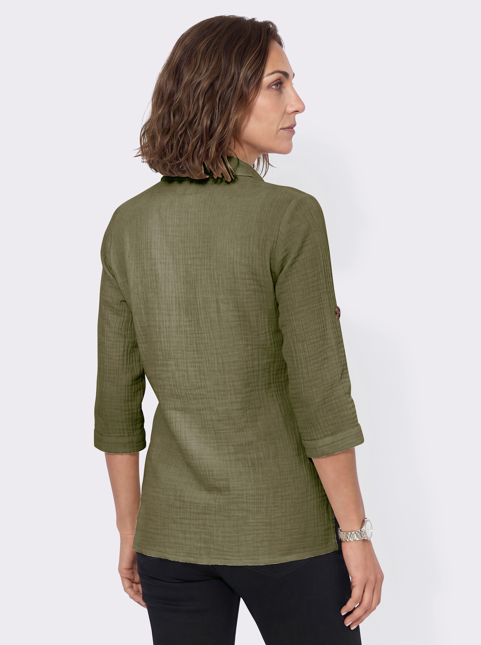 Blusenjacke mit Krempelärmeln - oliv