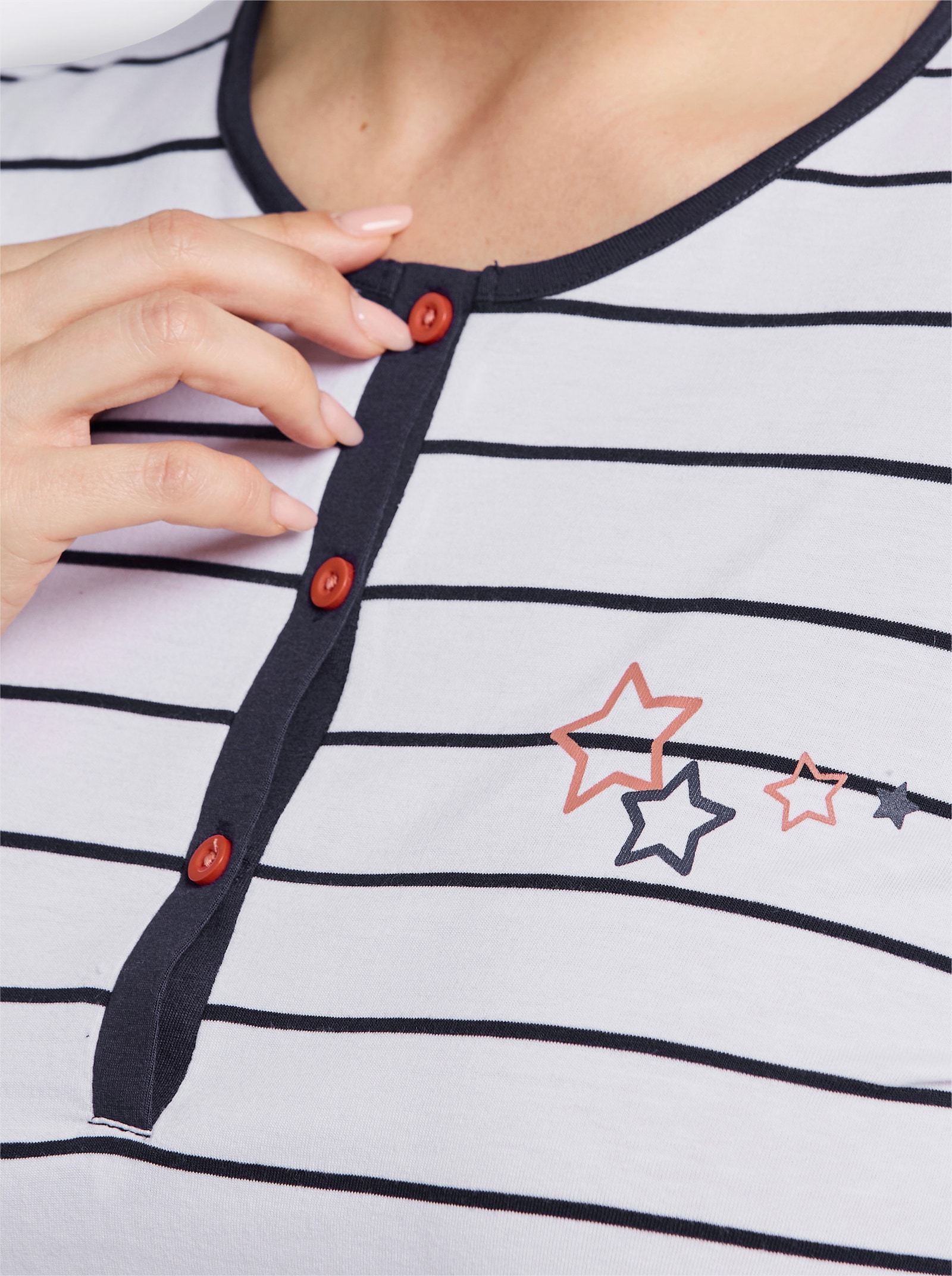 wäschepur Sleepshirt aus reiner Baumwolle - weiß-marine-geringelt