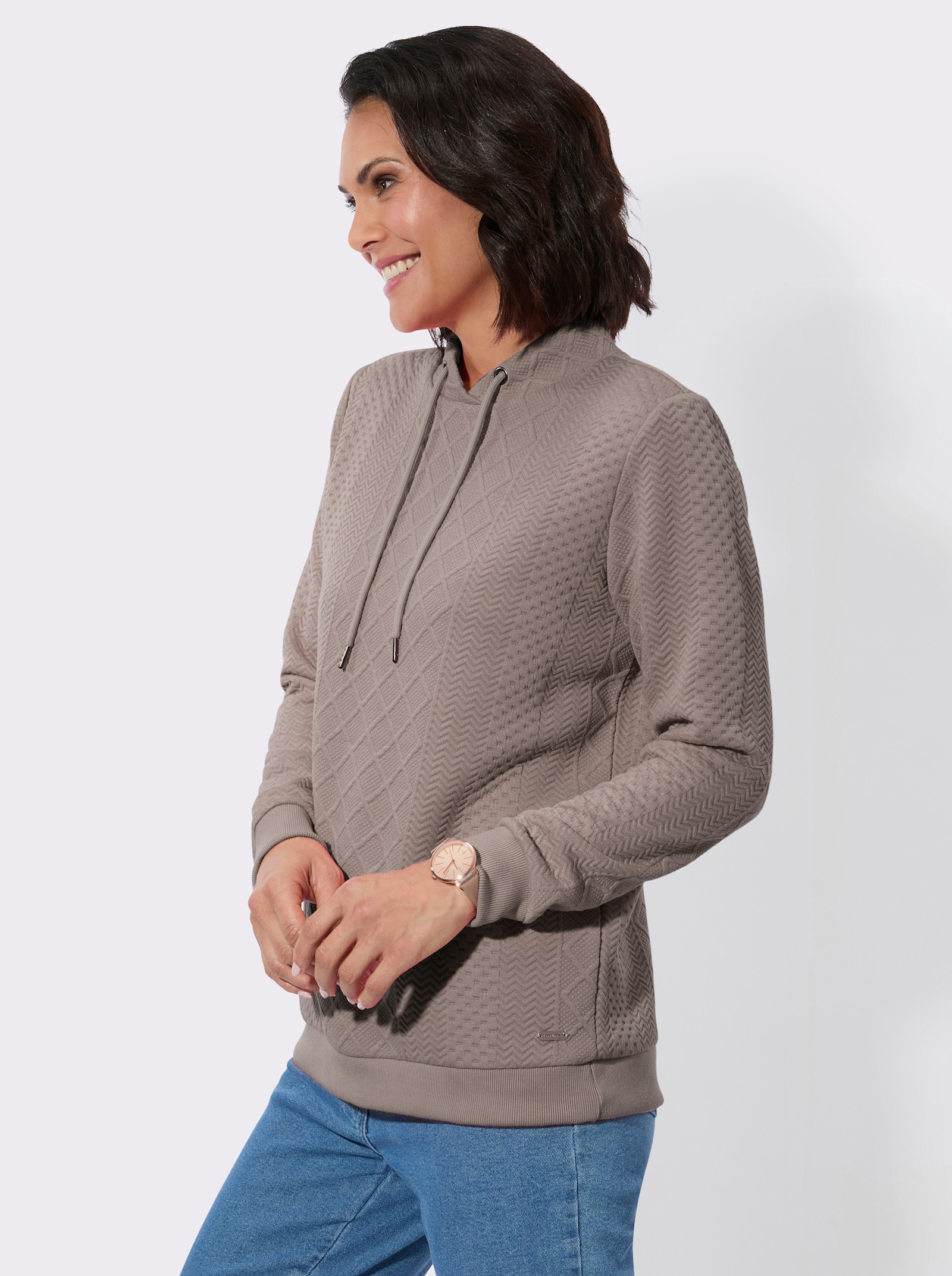 Sweatshirt mit überlappendem Stehkragen - taupe