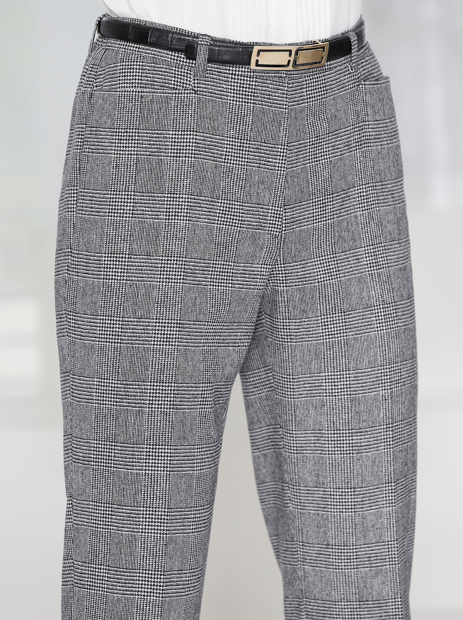 Come on Bügelfaltenhose mit Taillenabnähern - schwarz-weiss Glencheck