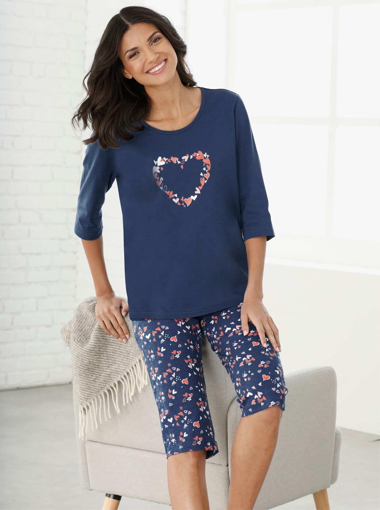 Capri-pyjama - jeansblauw geprint