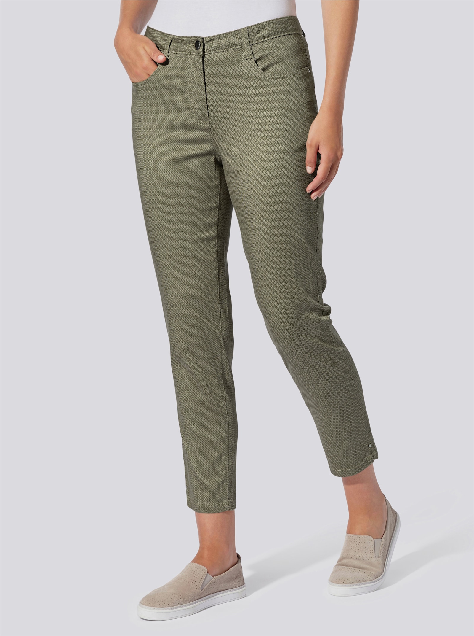 Druckhose in 5-Pocket-Form - khaki-bedruckt
