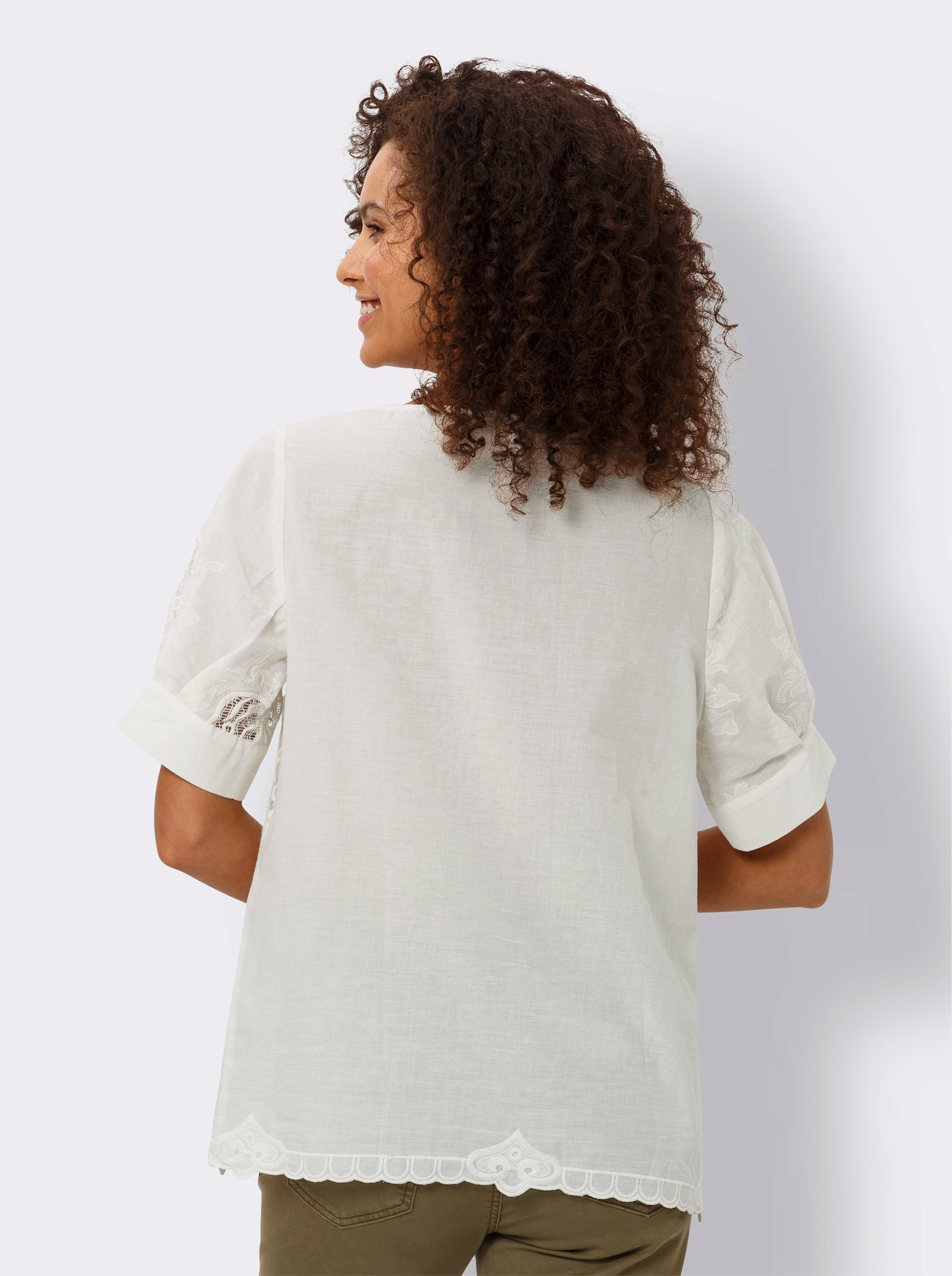 heine Kurzarm-Bluse mit transparenten Einsätzen - champagner