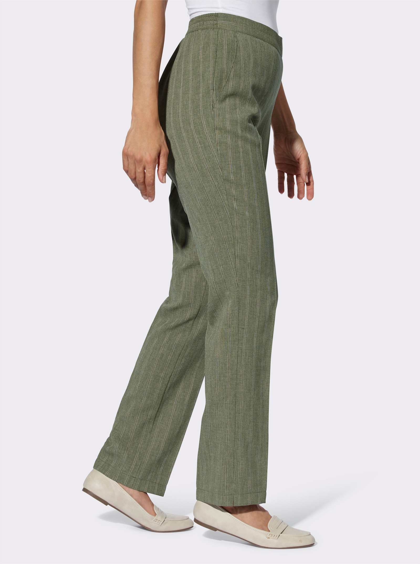 Schlupfhose mit Dehnbund hinten - khaki-meliert + khaki-gestreift