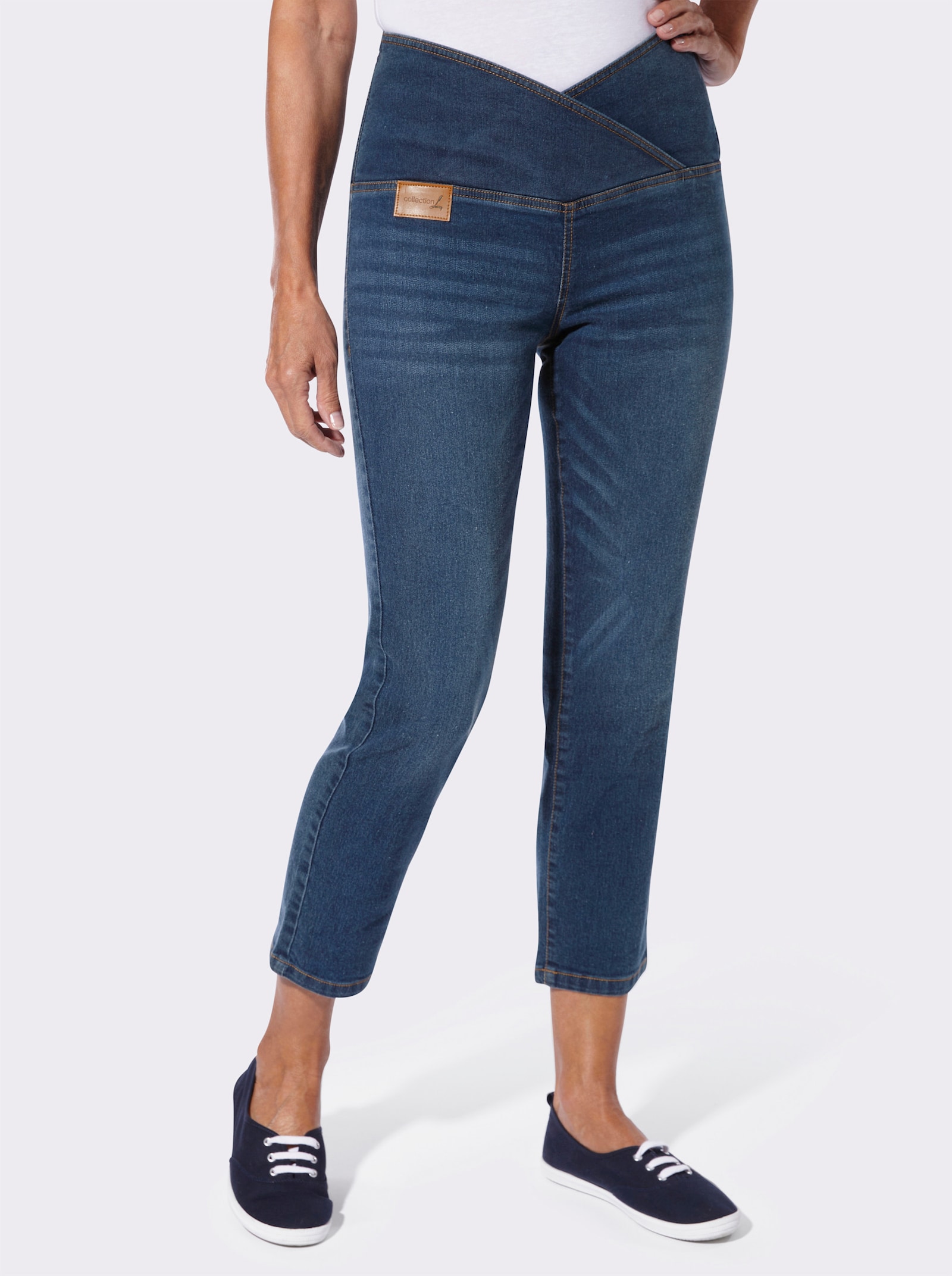 7/8-Jeans mit überlappendem Bund - blue-stone-washed