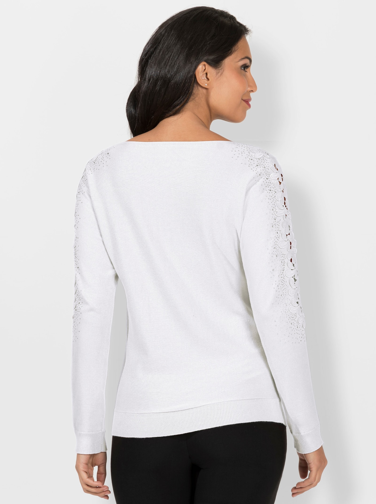 Fledermauspullover mit Glitzersteinchen - ecru