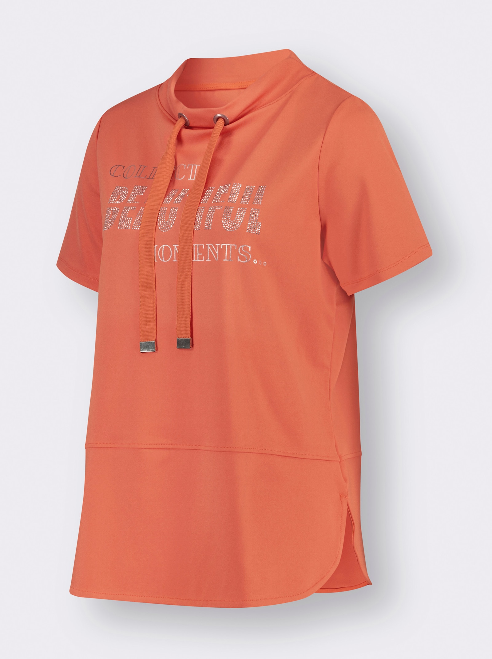 Stehkragenshirt mit Glitzersteinchen - mandarine