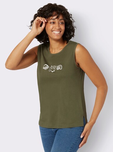 Shirttop mit Seitenschlitzen - oliv