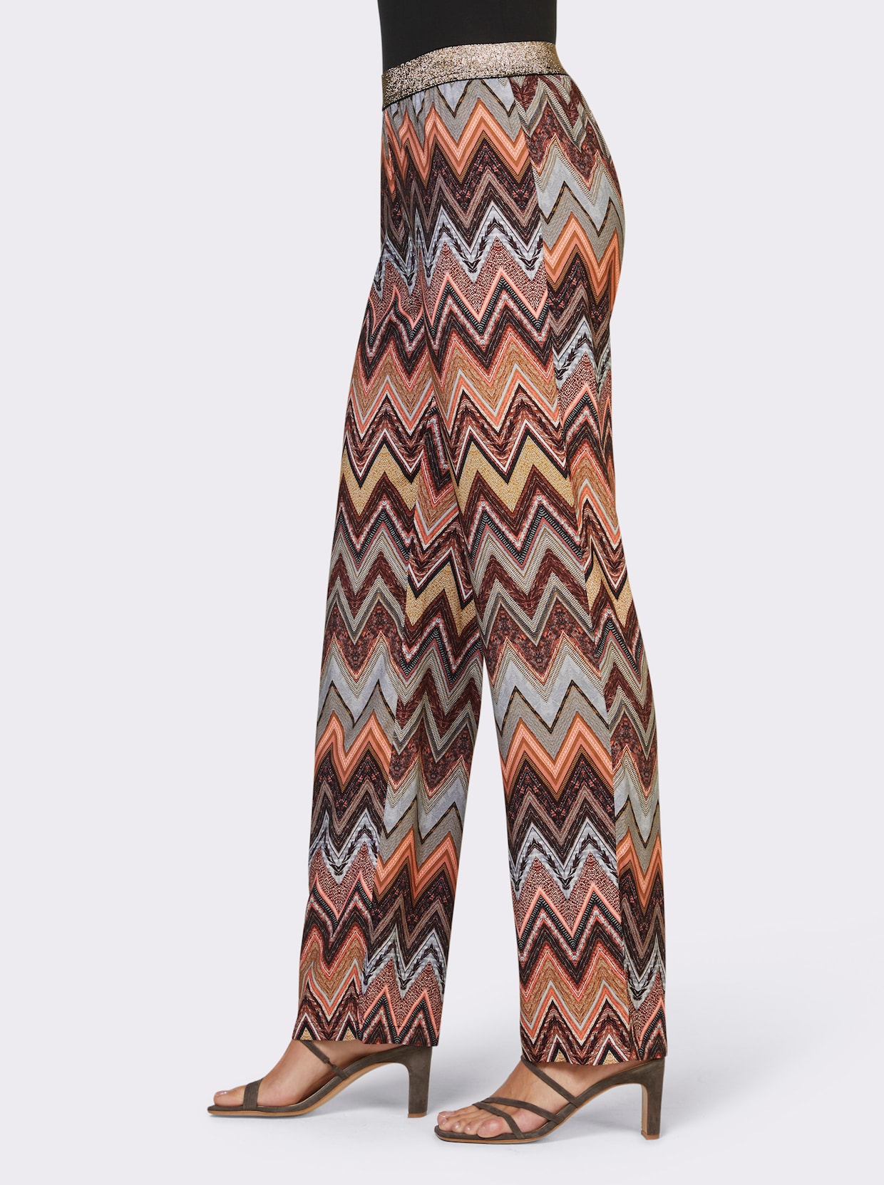heine comfortbroek - donkertaupe/rozenhout gedessineerd