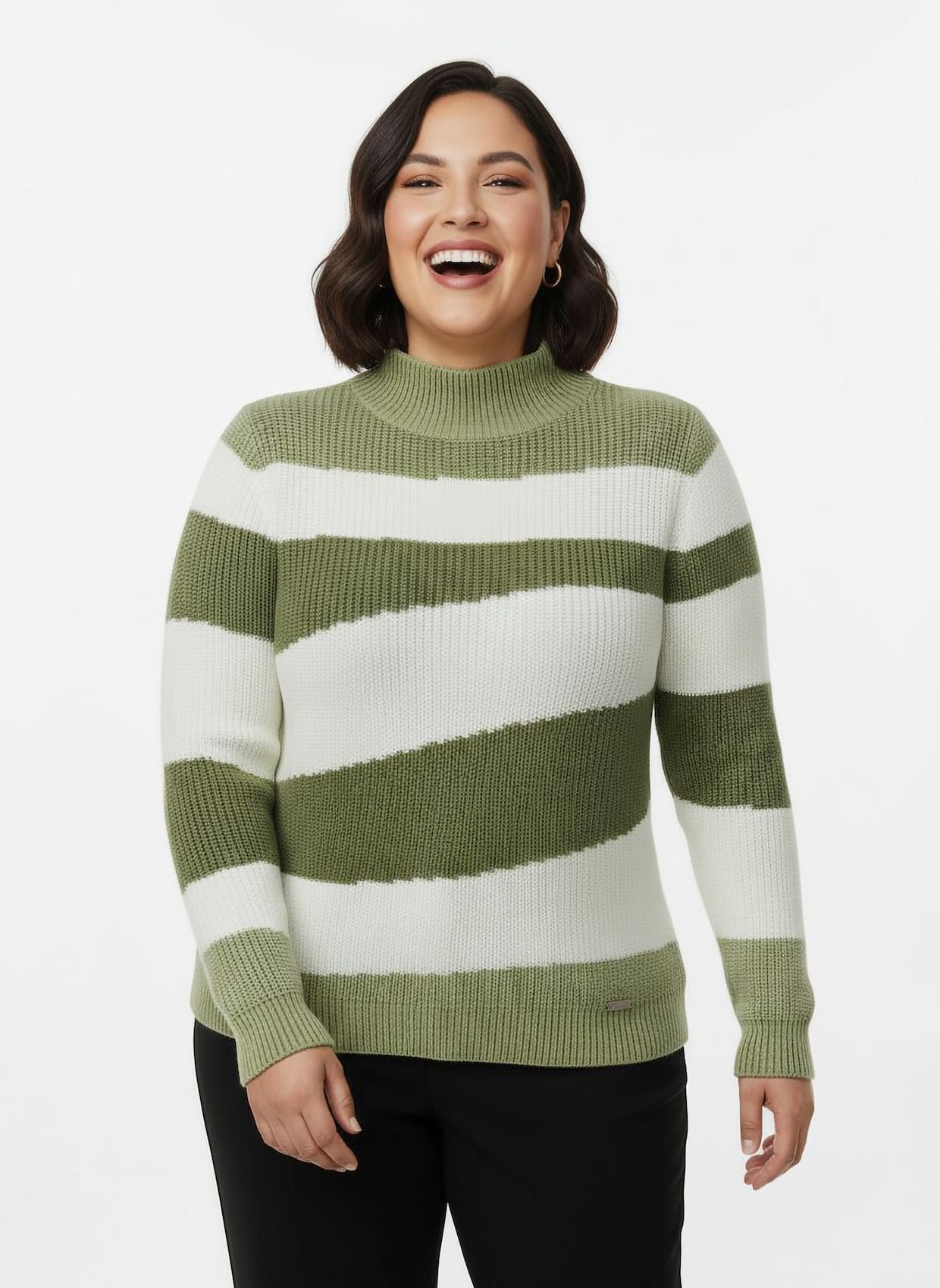 Stehkragenpullover mit Intarsienstrick-Muster - oliv-ecru-gemustert