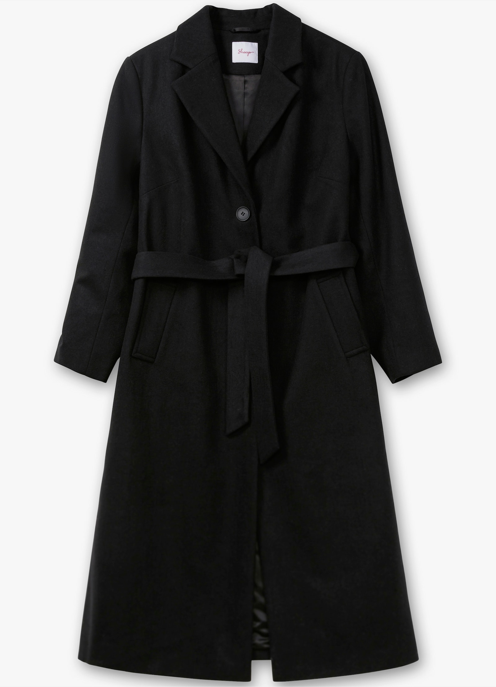 sheego Wintermantel in angerauter Qualität mit Woll-Anteil - schwarz