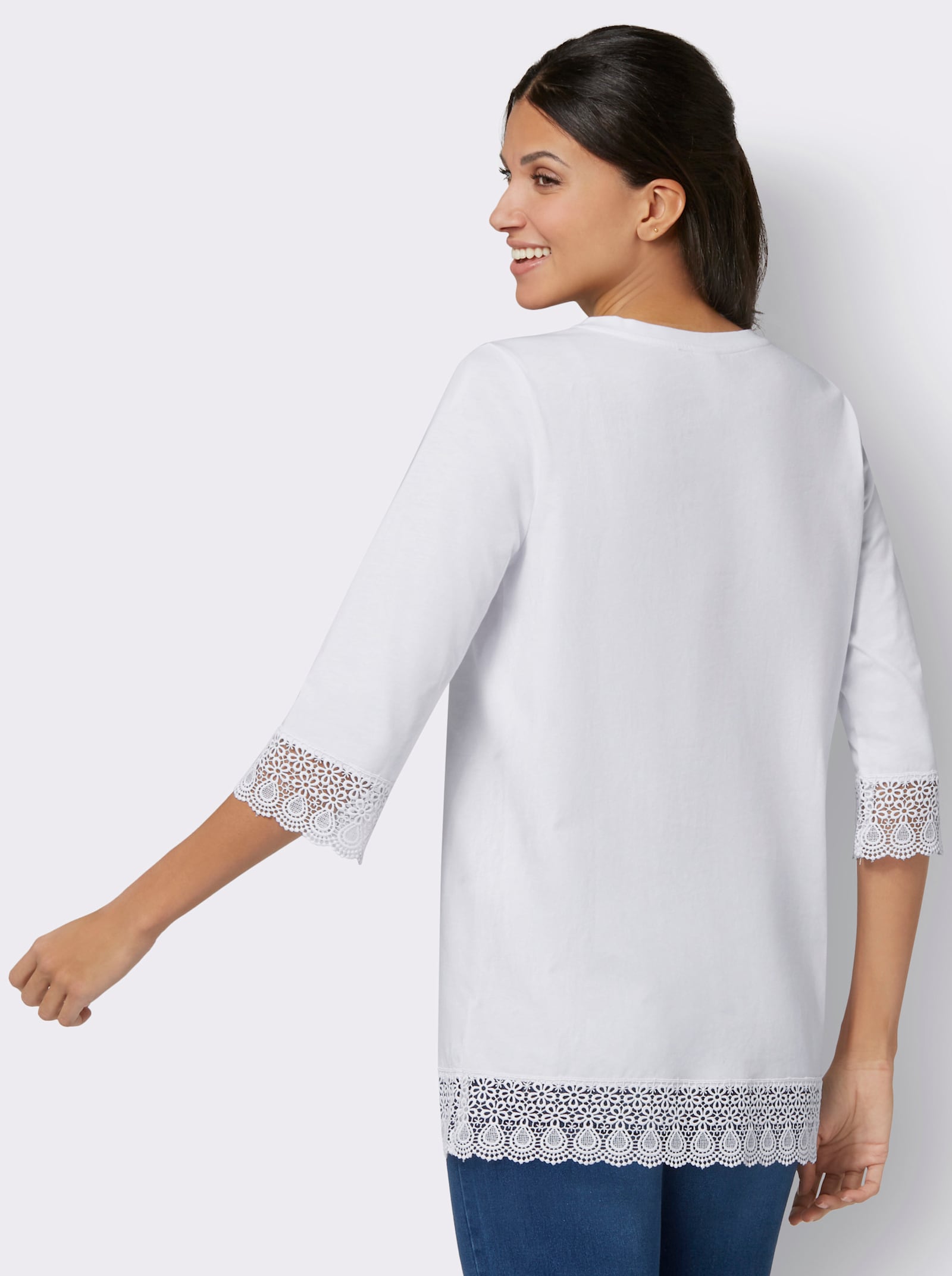 Shirt met 3/4-mouwen met kant - wit