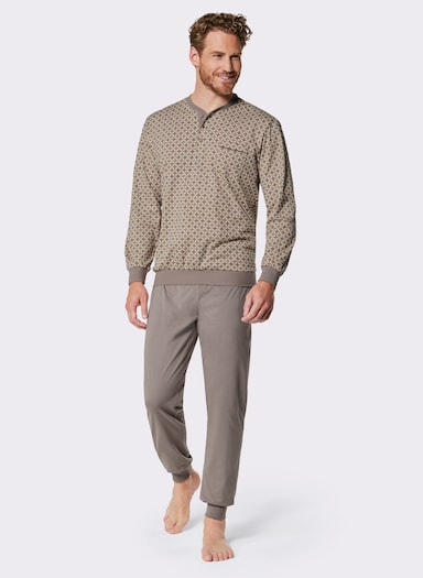 KINGsCLUB Schlafanzug - sand-taupe-bedruckt