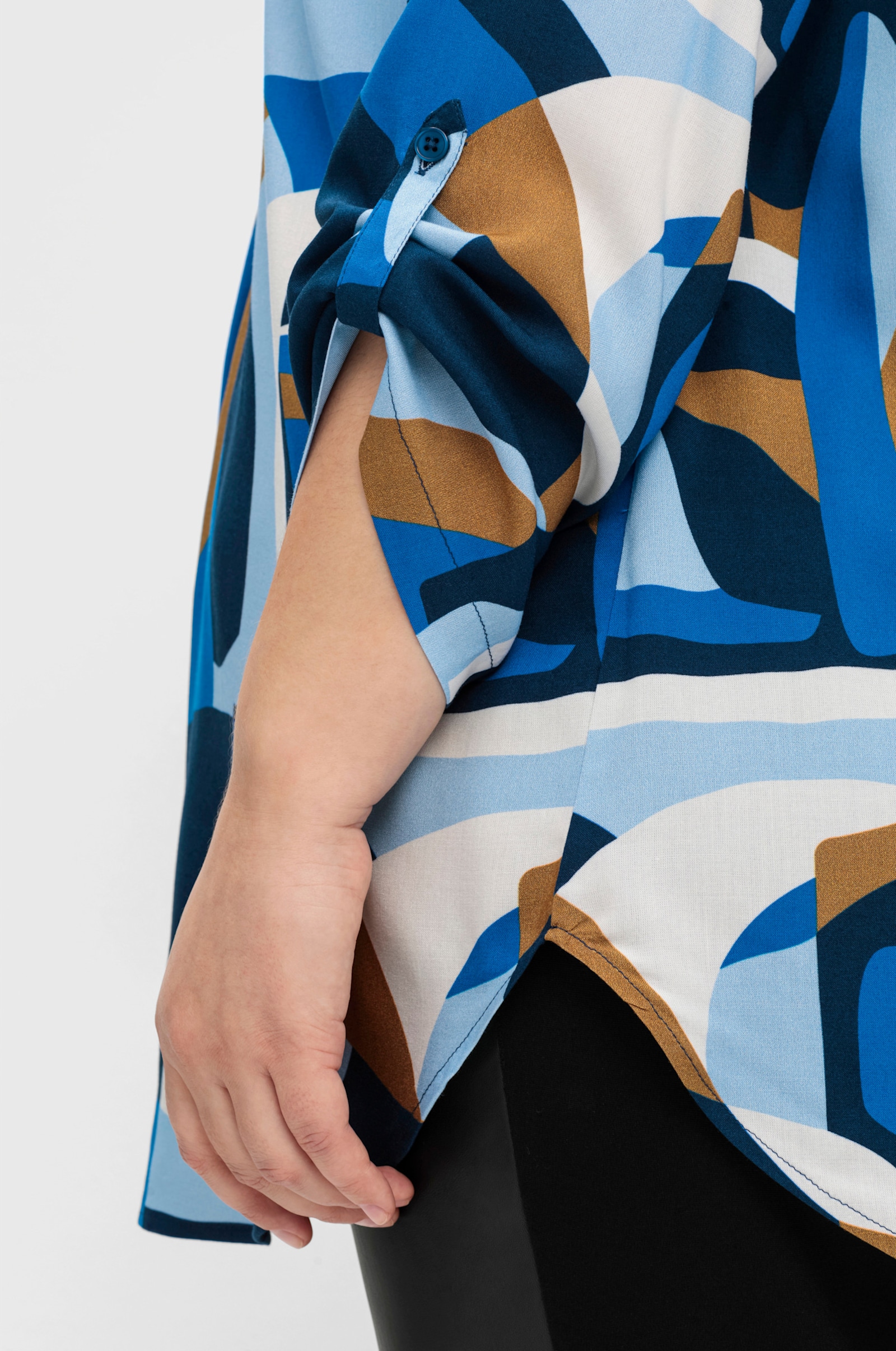 sheego Tuniek met opstroopbare mouwen - diepblauw gedessineerd