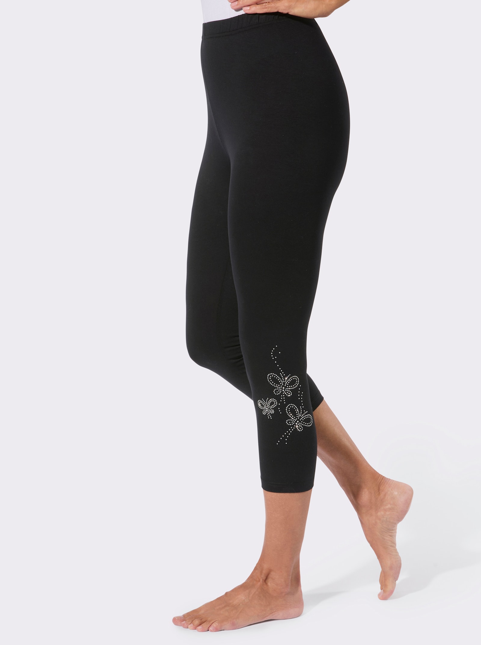 Caprileggings mit Glitzersteinchen - schwarz