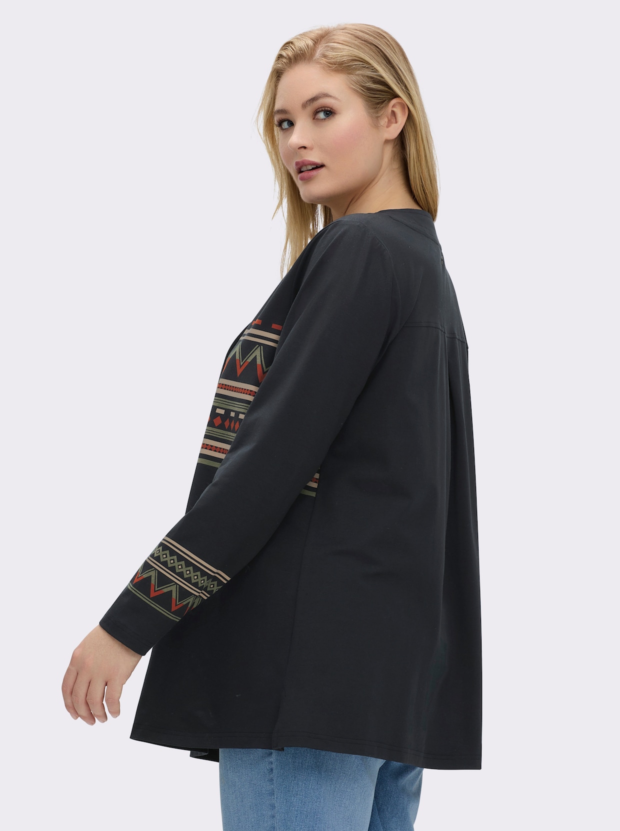 sheego Shirt - schwarz-beige-bedruckt