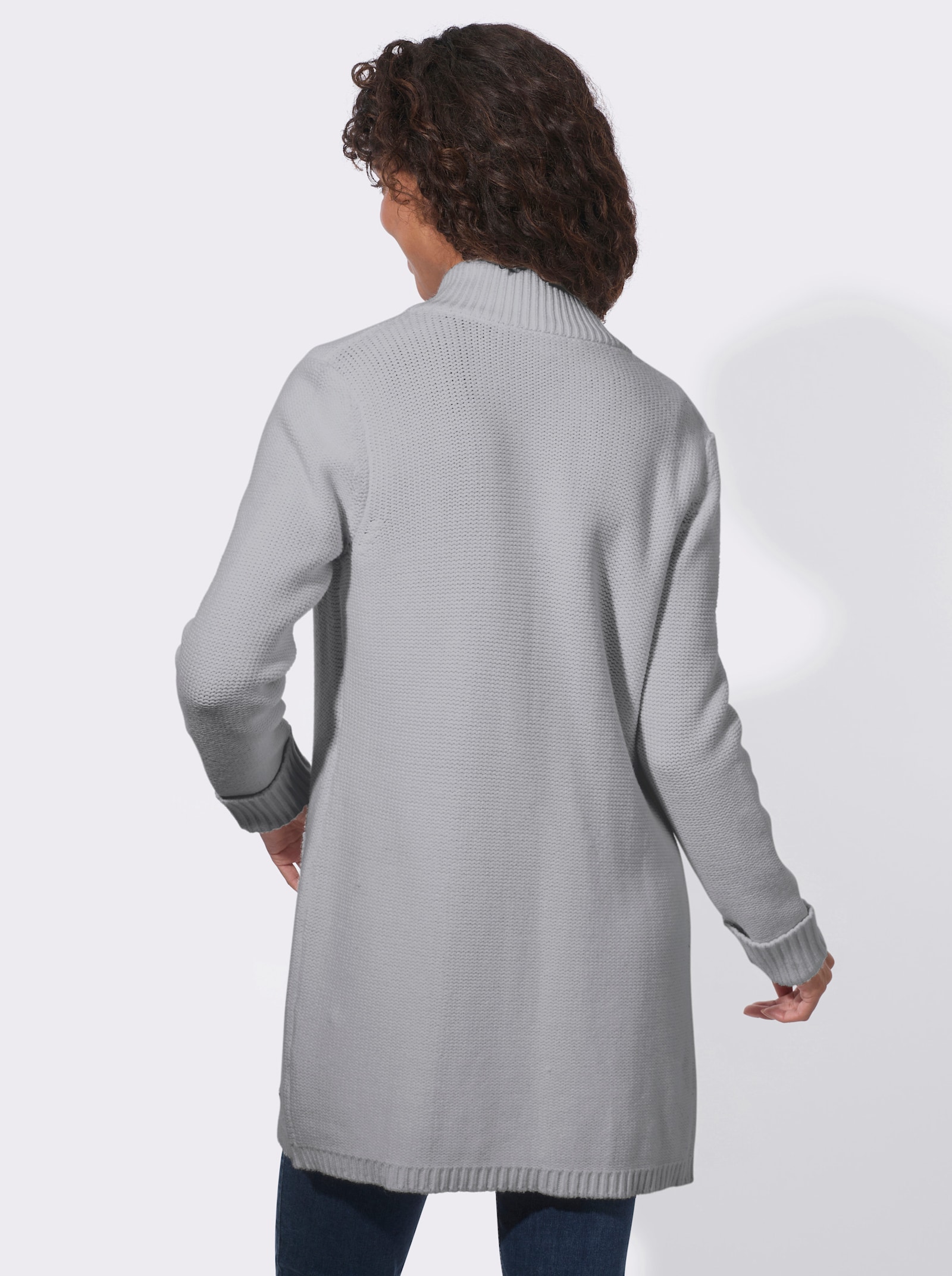 Longstrickjacke im modischen Linksstrick - steingrau-meliert