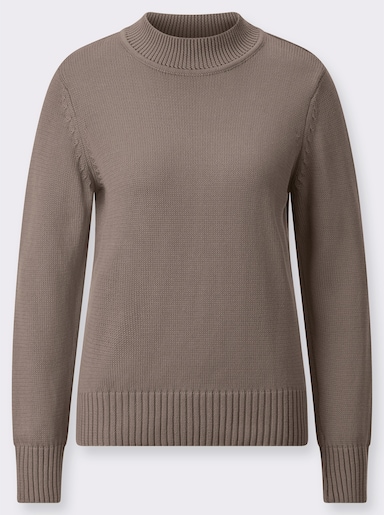 Stehkragenpullover mit Baumwolle - taupe-meliert