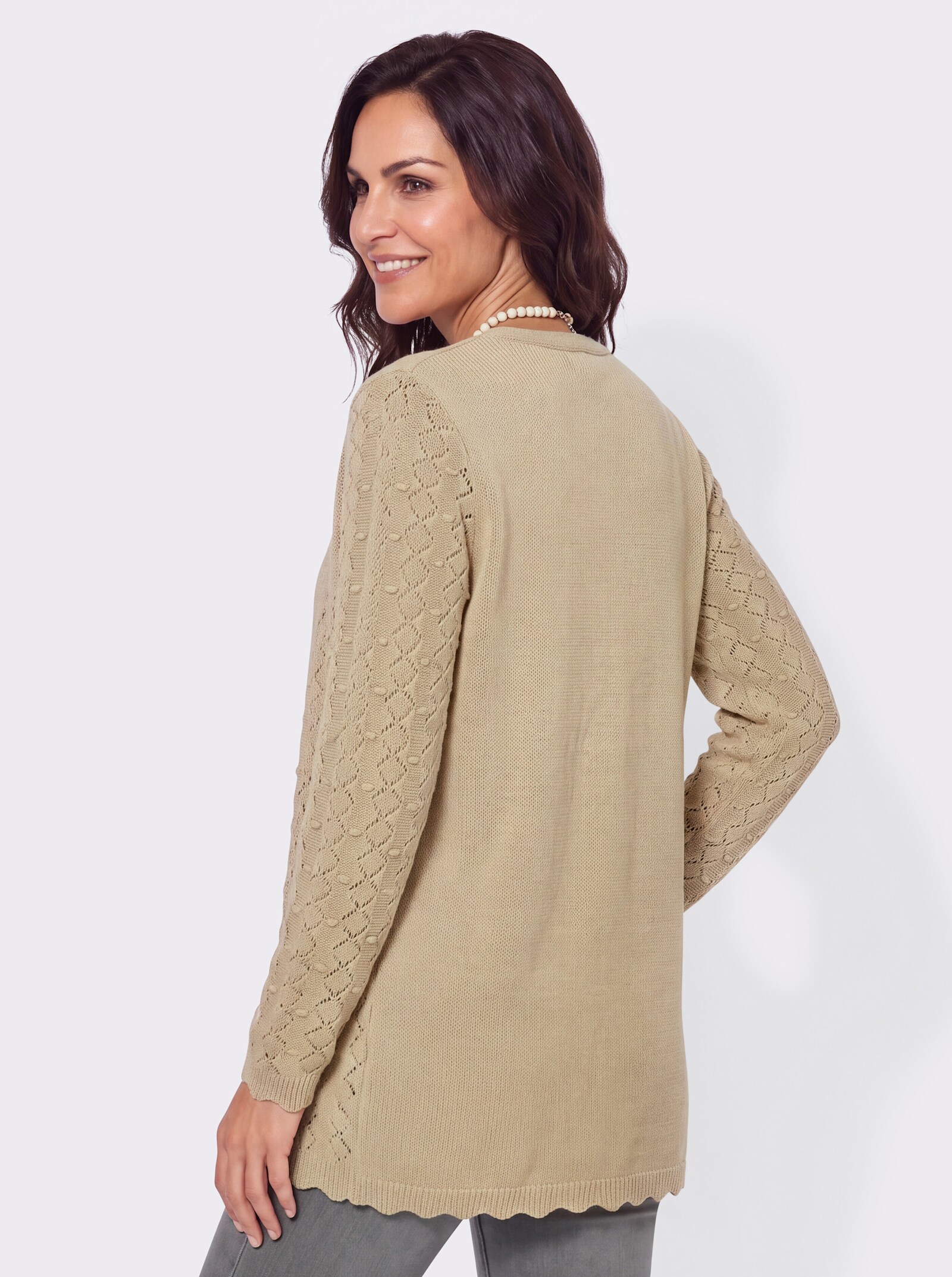 Longstrickjacke mit glattem Rückenteil - sand