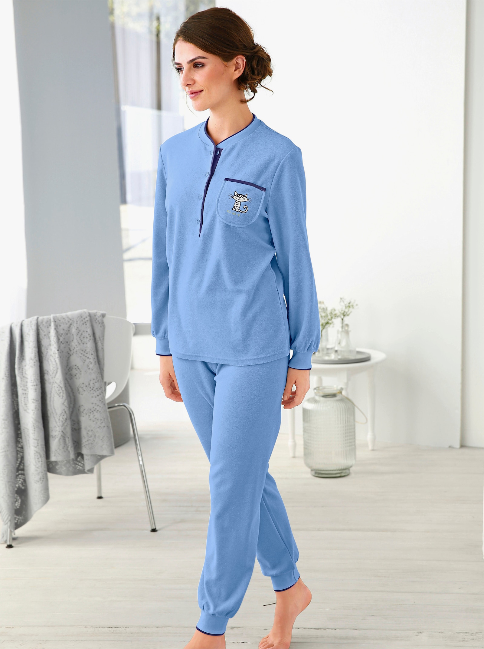 wäschepur Pyjamas med kattmotiv - ljusblå