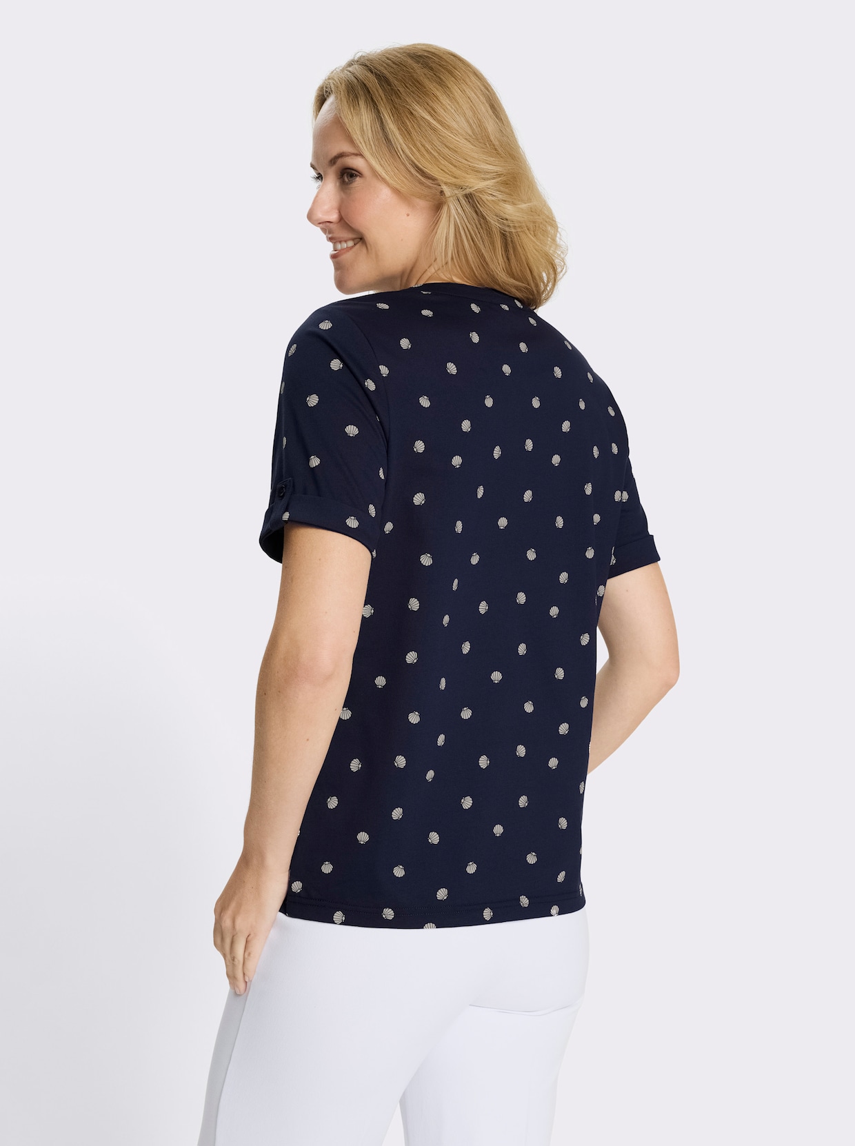 Kurzarmshirt im maritimen Dessin - marine-ecru-bedruckt