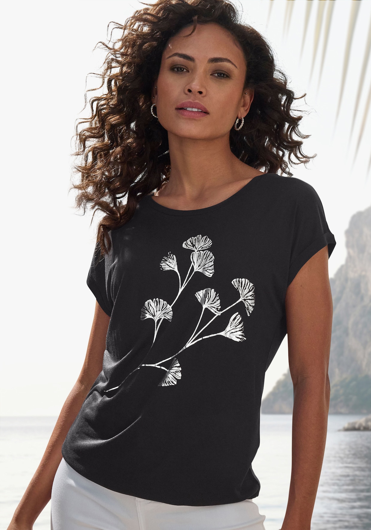 LASCANA Shirt met korte mouwen - zwart