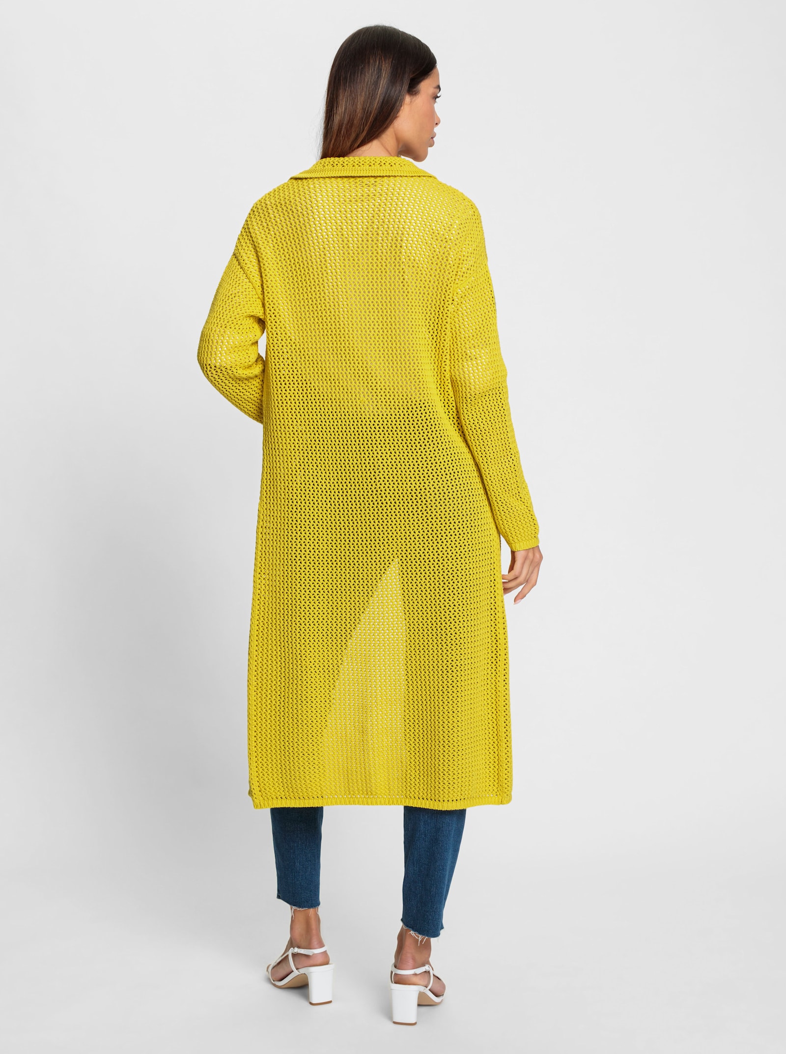 heine Strickmantel mit Ajourmuster - limone