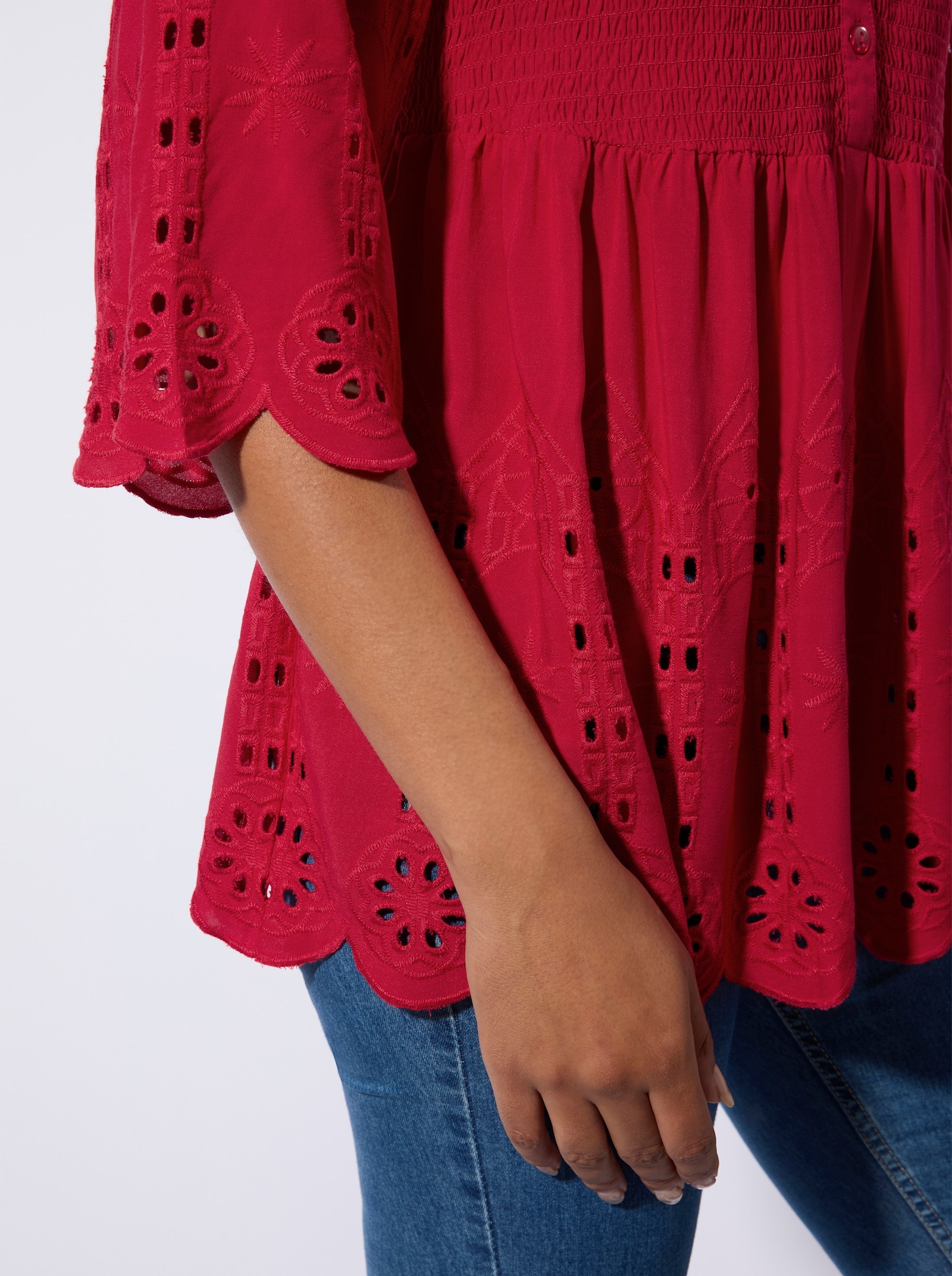 Spitzentunika mit Lockstickerei - rot