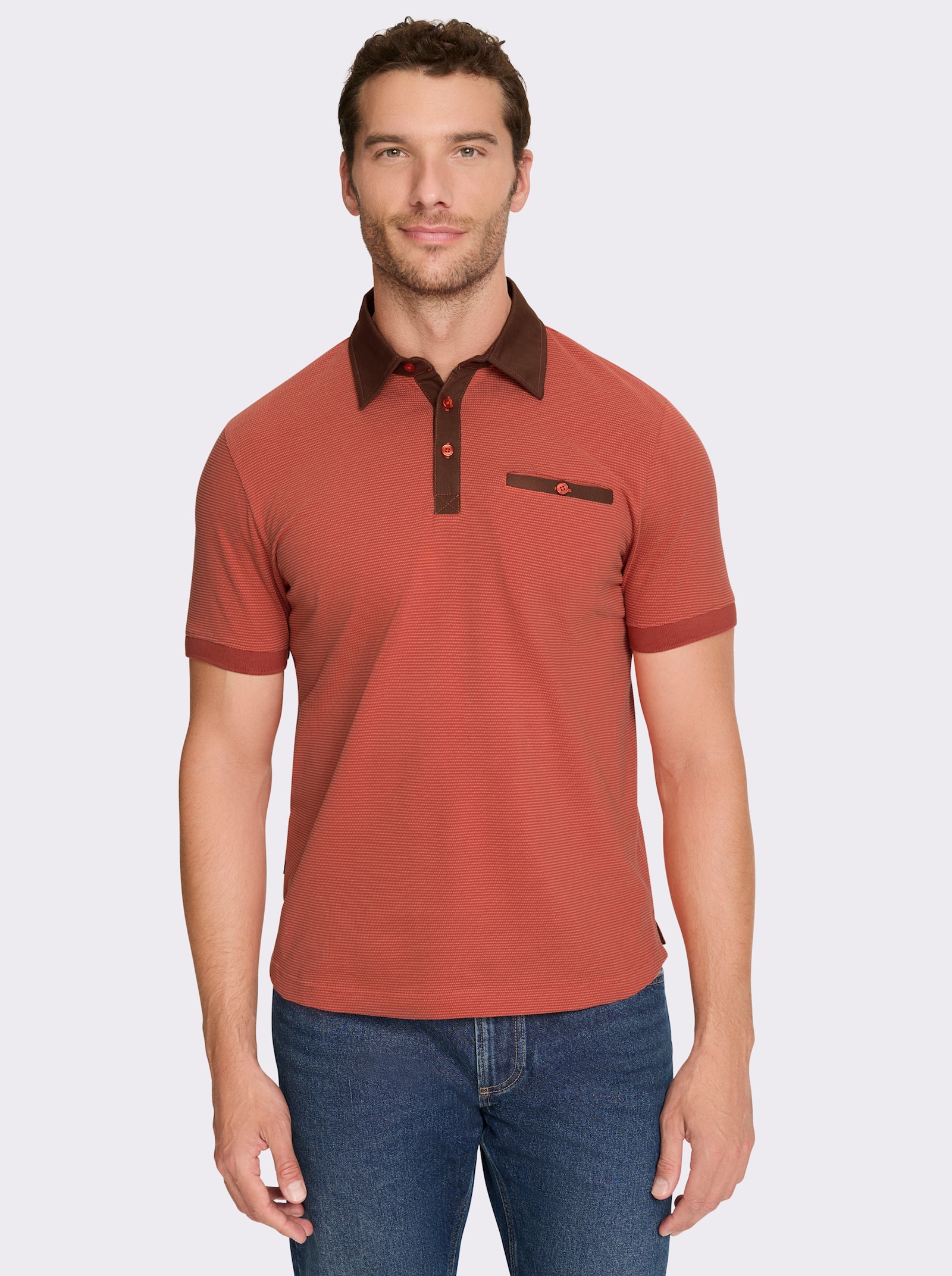 Marco Donati Kurzarmshirt mit Strukurmuster - terra