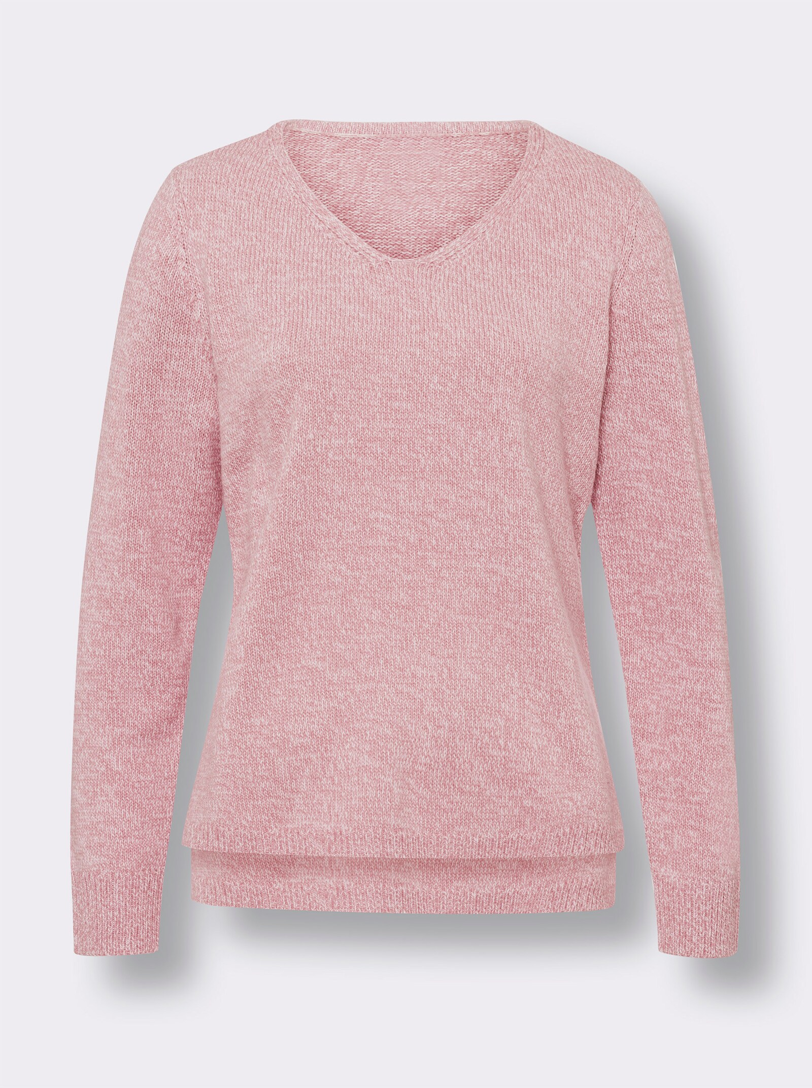 Langarm-Pullover mit Seitenschlitzen - altrosa-meliert