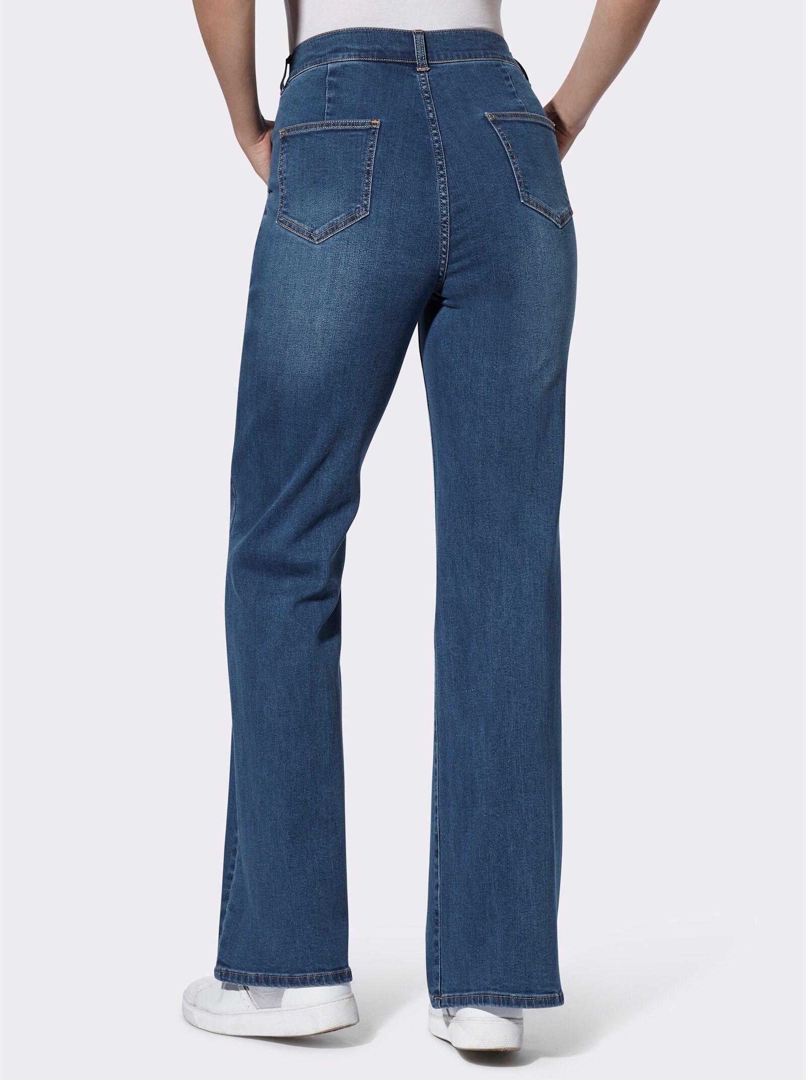 Rechte jeans met opgestikte zakken - blue-stonewashed