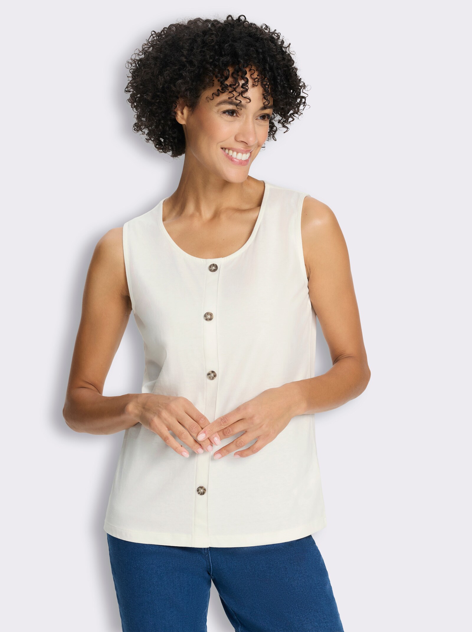 Shirttop mit imitierter Knopfleiste - ecru