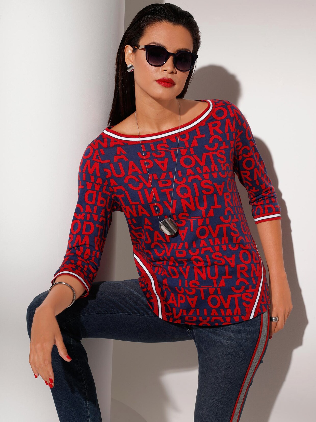 3/4-Arm-Shirt - blau-bedruckt