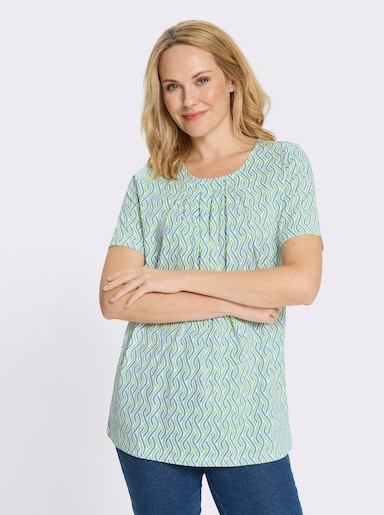 Longshirt in A-Linie - himmelblau-reseda-bedruckt