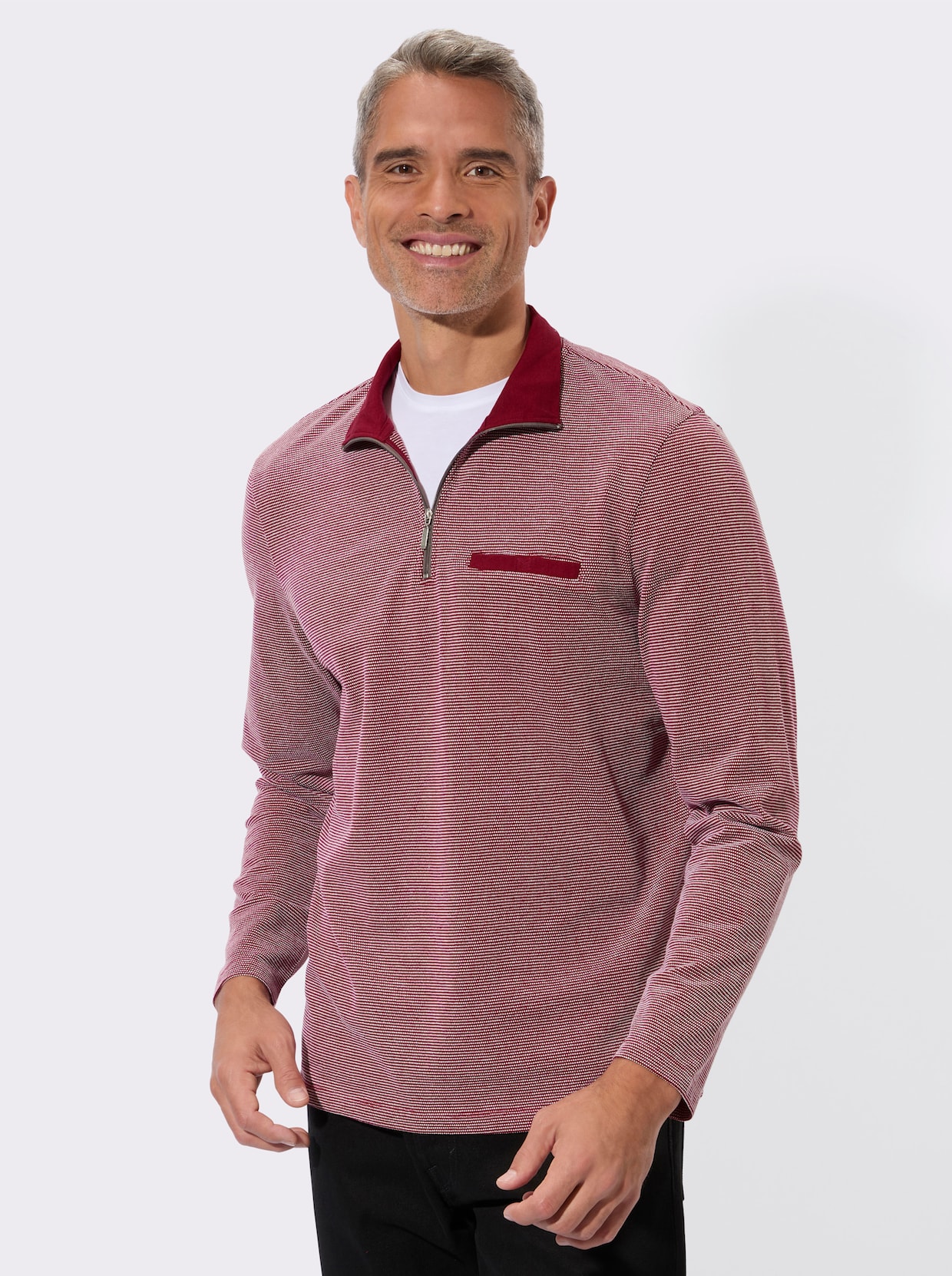 Sweatshirt mit Brusttasche - dunkelrot-gemustert