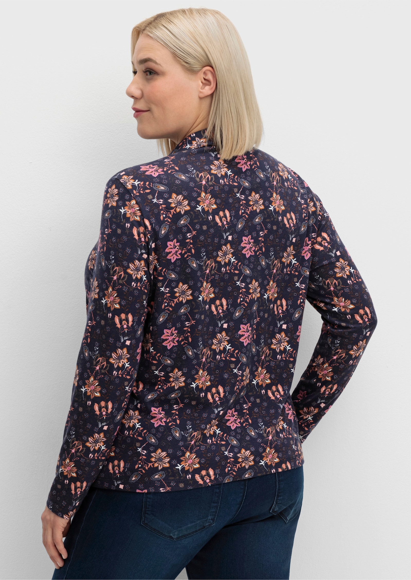 Print-Shirt mit Hemdkragen - marine-rosenquarz-bedruckt