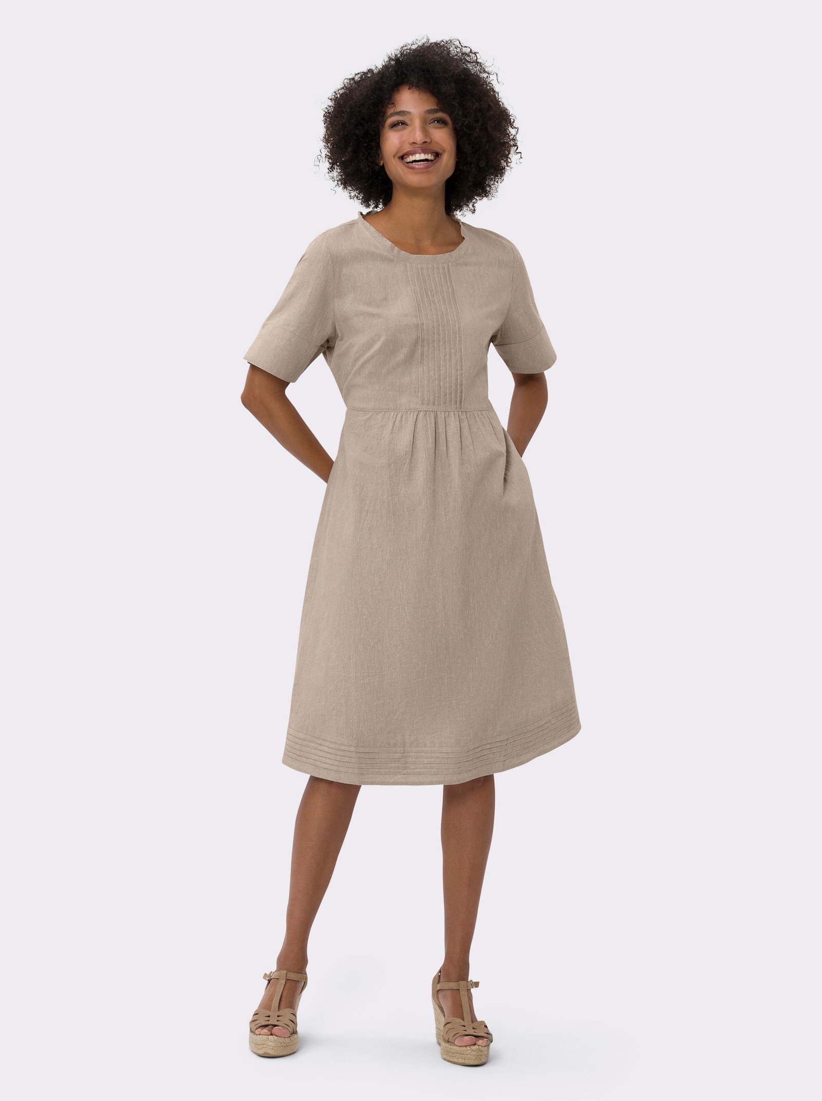 heine Freizeitkleid mit Leinen-Anteil - beige