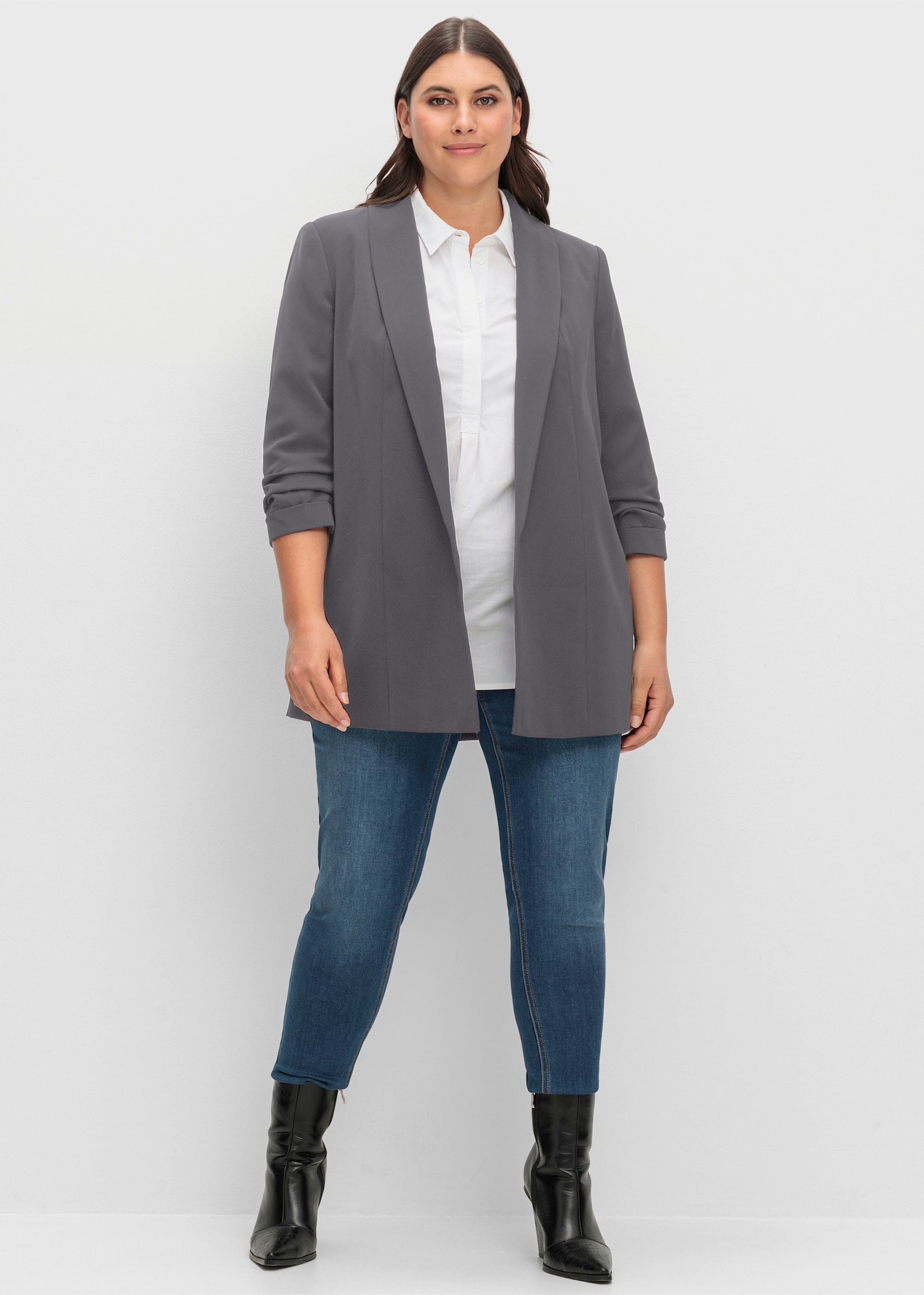 sheego Longblazer mit Schalkragen - anthrazit