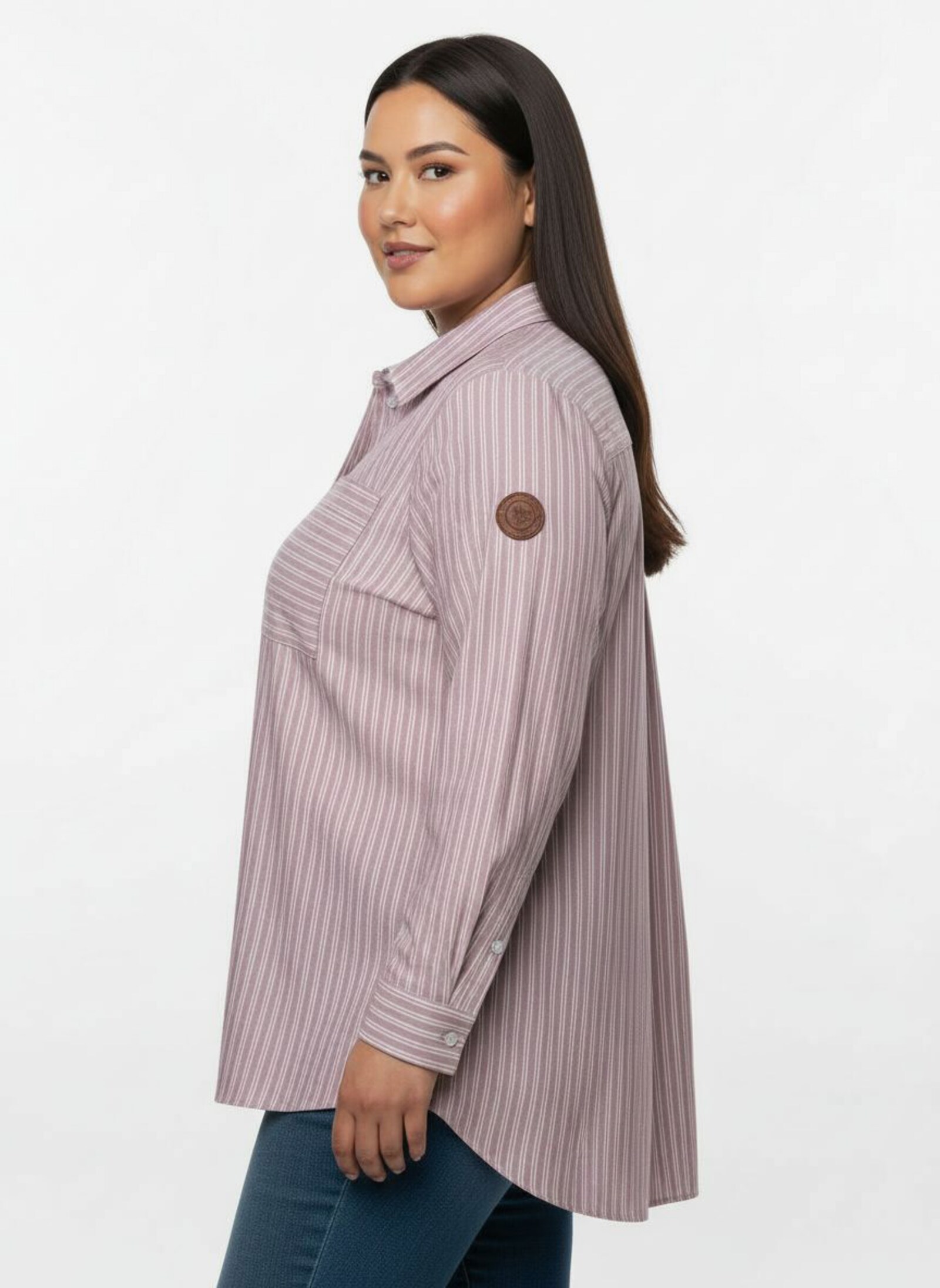 Gestreifte Bluse mit aufgesetzten Brusttaschen - mauve-weiß-gestreift