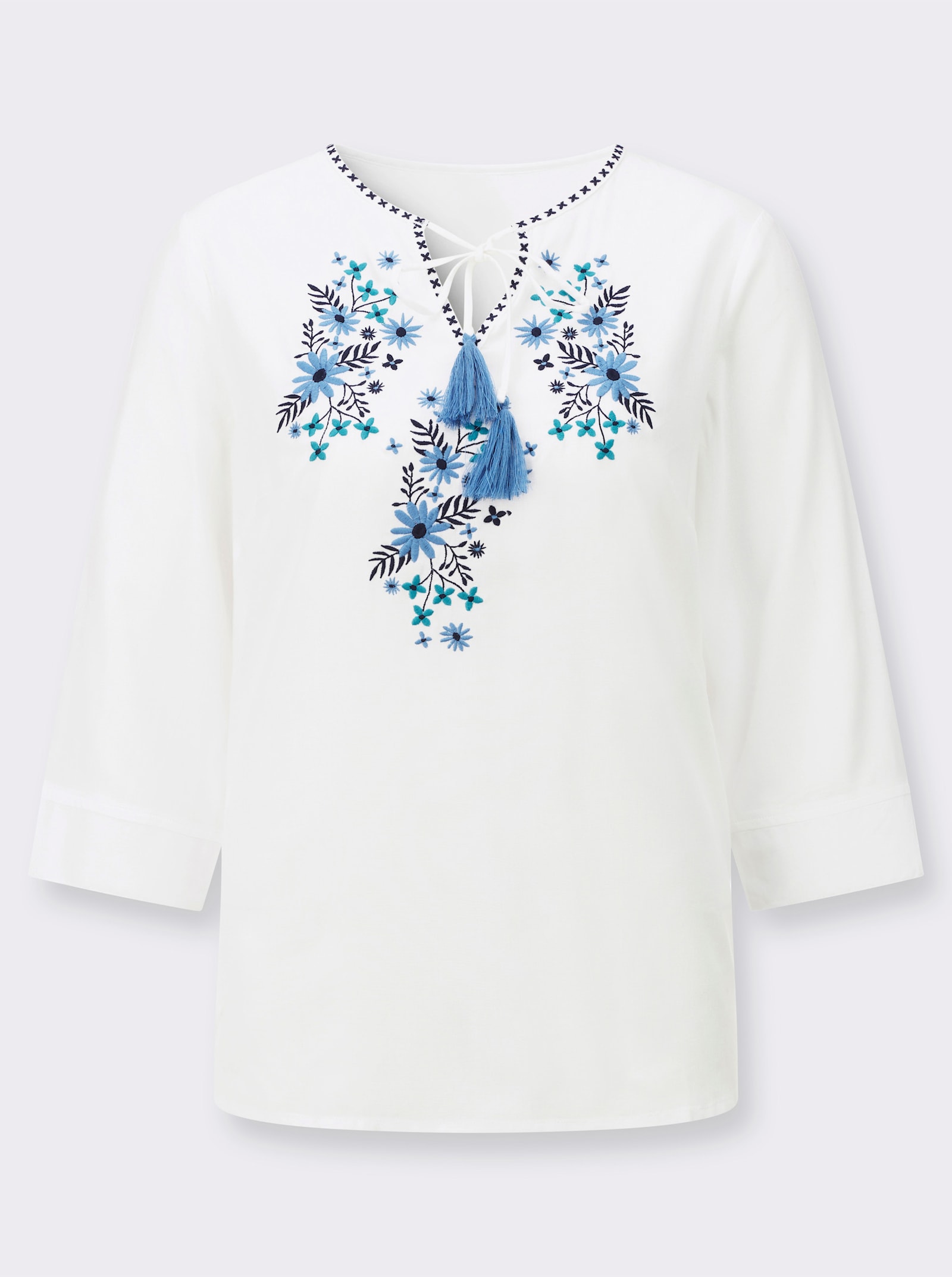 Tuniek met bindstrikjes - wit/middenblauw