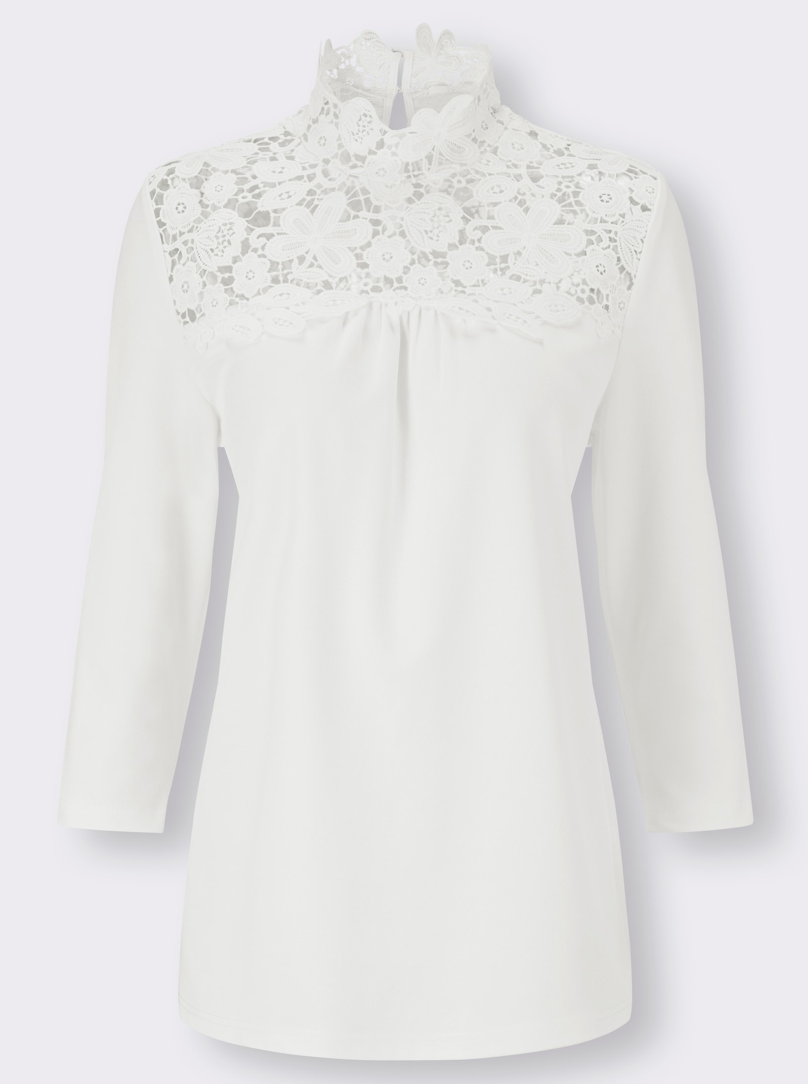 Spitzenshirt mit Stehkragen - wollweiß