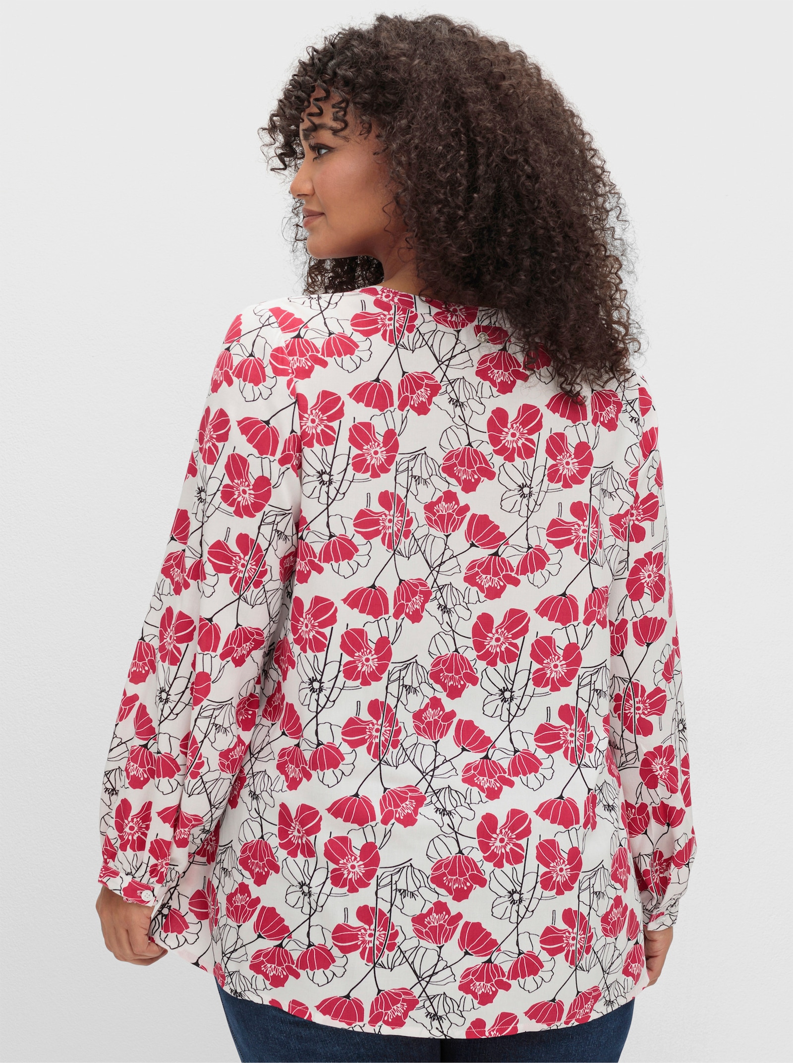 sheego Tuniek met bloemenprint rondom - ecru gedessineerd