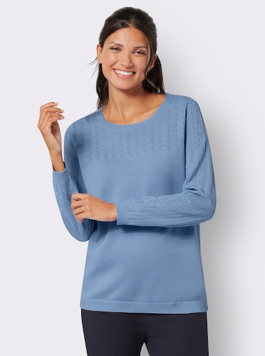 Ajourpullover mit gerippten Abschlüssen - himmelblau