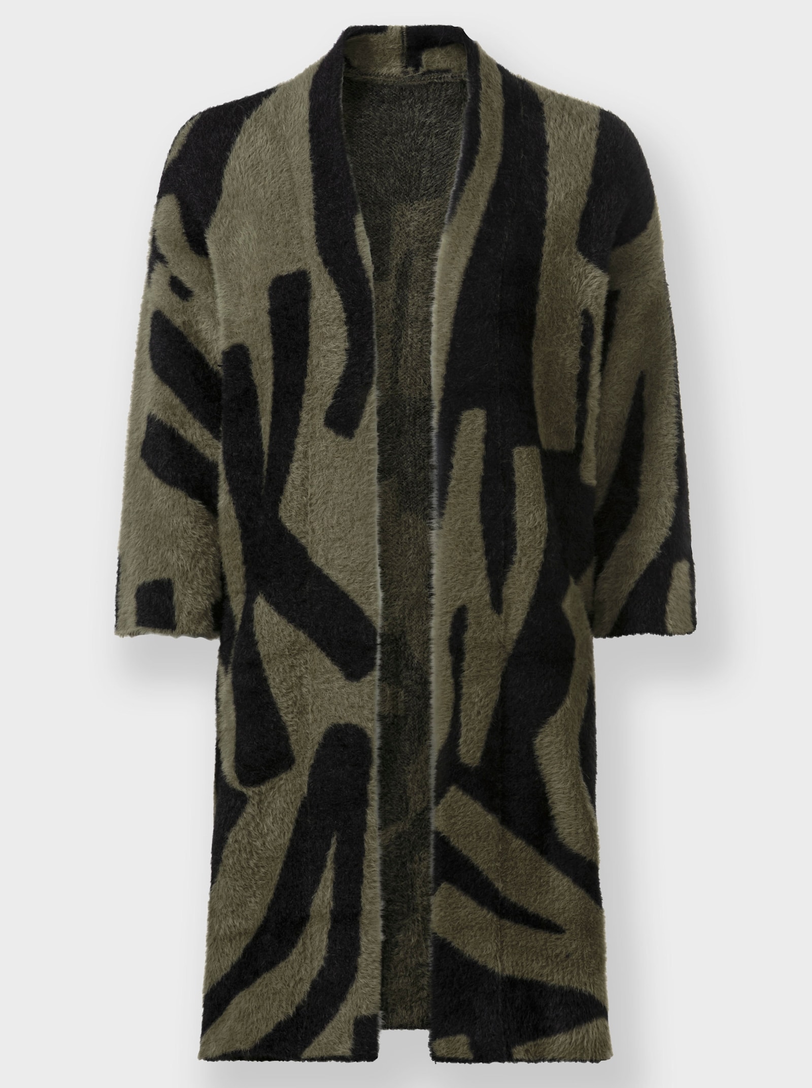 heine Gebreide mantel met pluisgaren - olijf/zwart gedessineerd