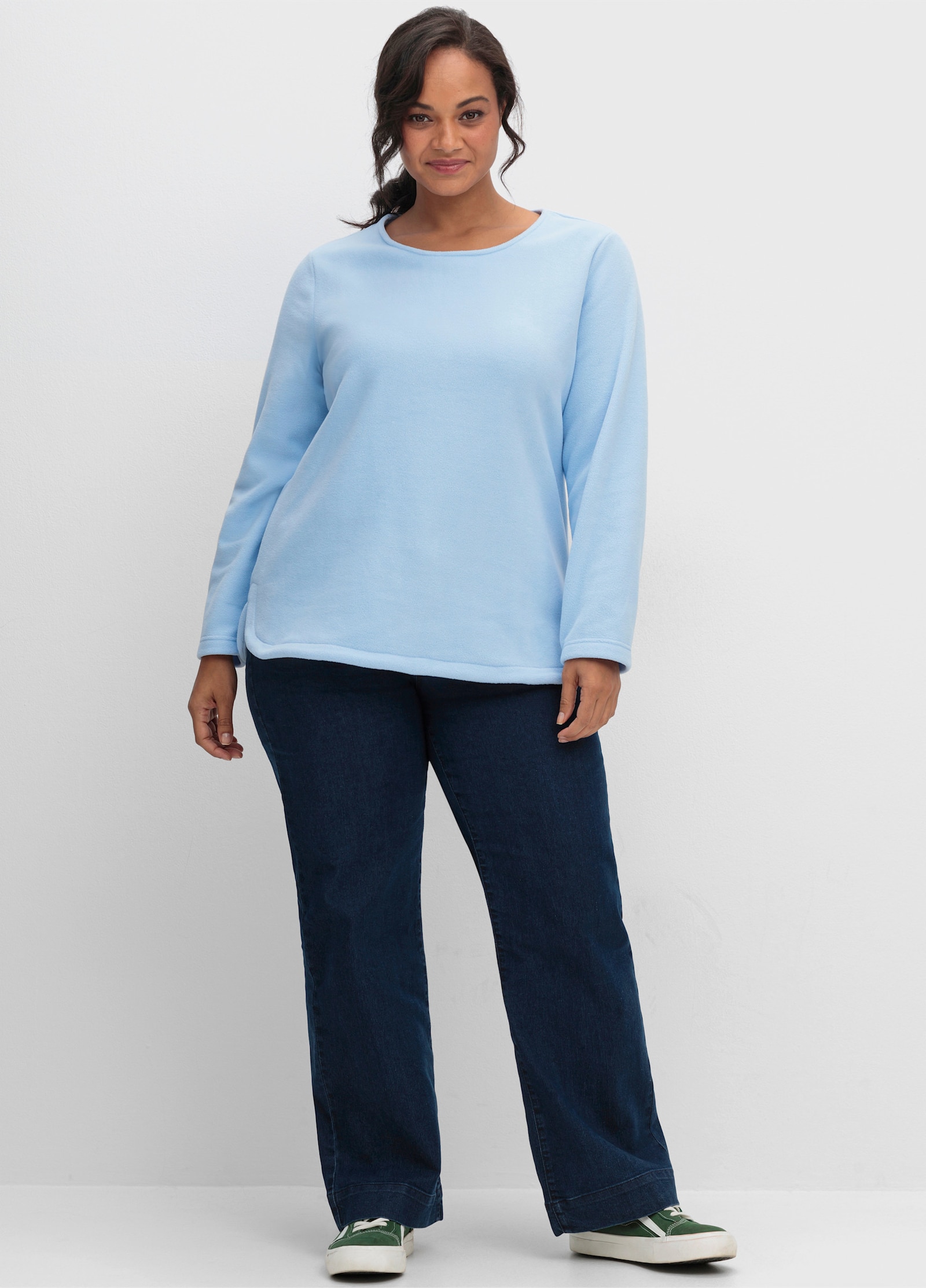 Fleeceshirt mit abgerundetem Saum - eisblau